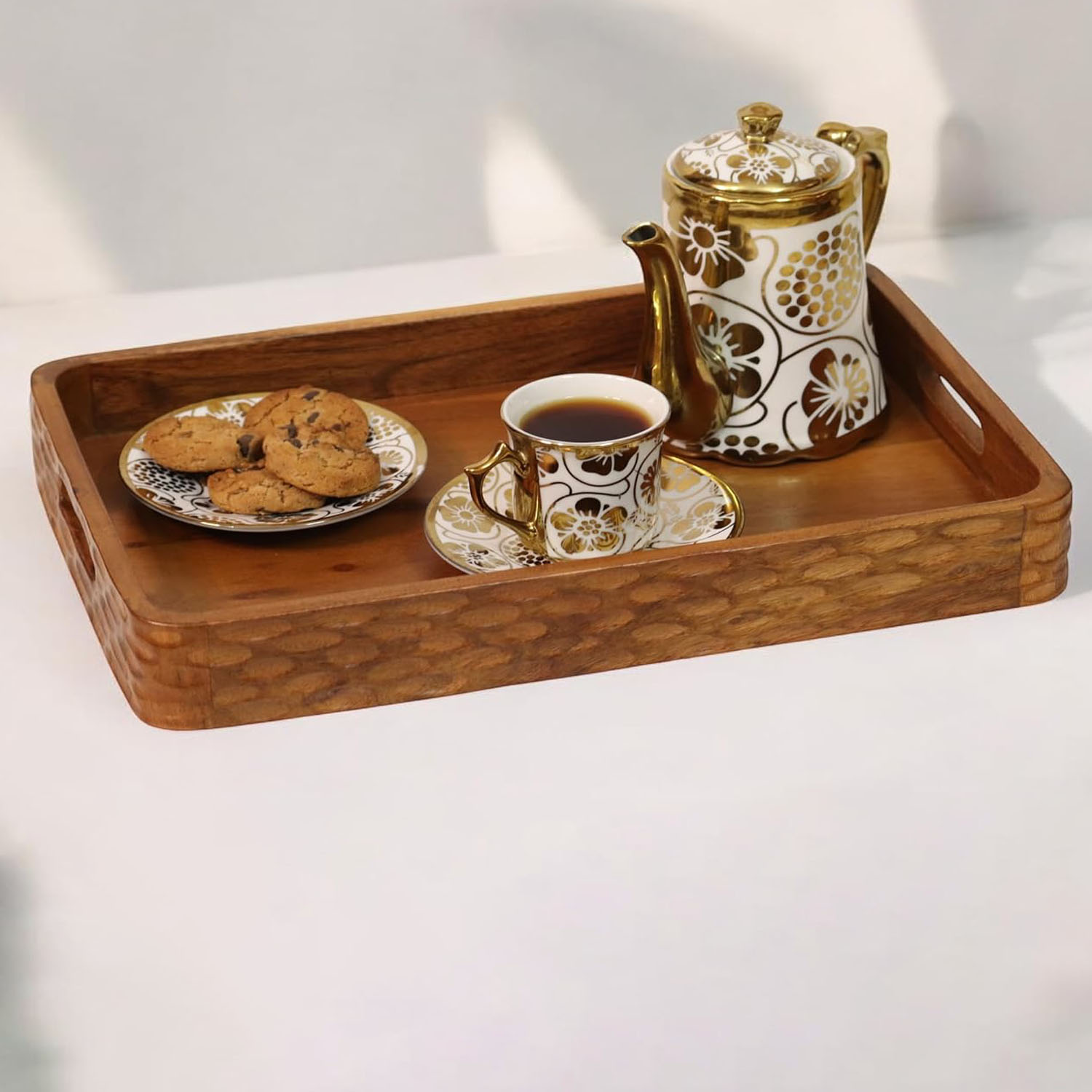 Acacia Wood Tray Shandong | Premium American Style Foldable Multifunction Storage Tray | 38x25x5cm | Handcrafted - Image 4