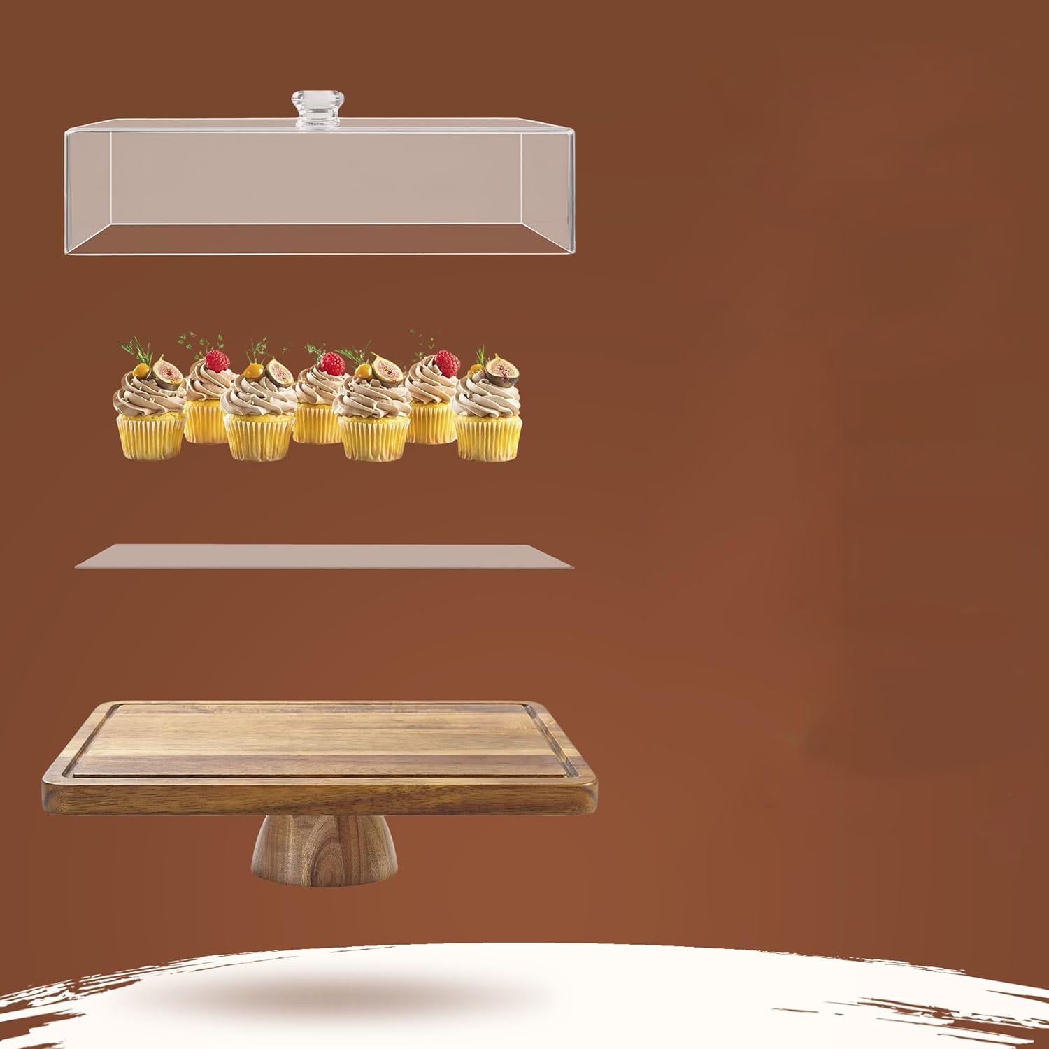 Modern Eco-Friendly Acacia Wood 2-in-1 Cake Stand Holder Lid Dome Cover Dessert Table Display Set Charcuterie Board Fruit - Image 5