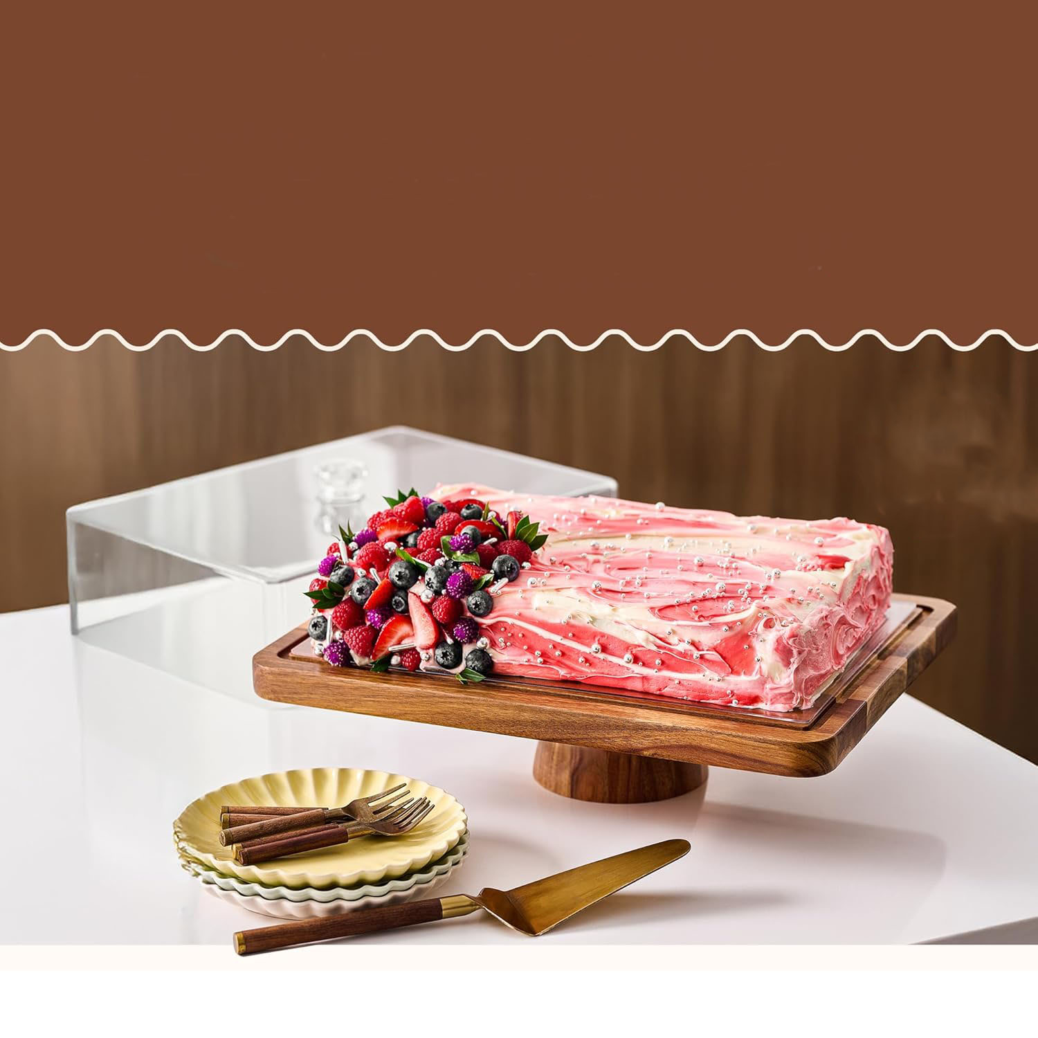 Modern Eco-Friendly Acacia Wood 2-in-1 Cake Stand Holder Lid Dome Cover Dessert Table Display Set Charcuterie Board Fruit - Image 6