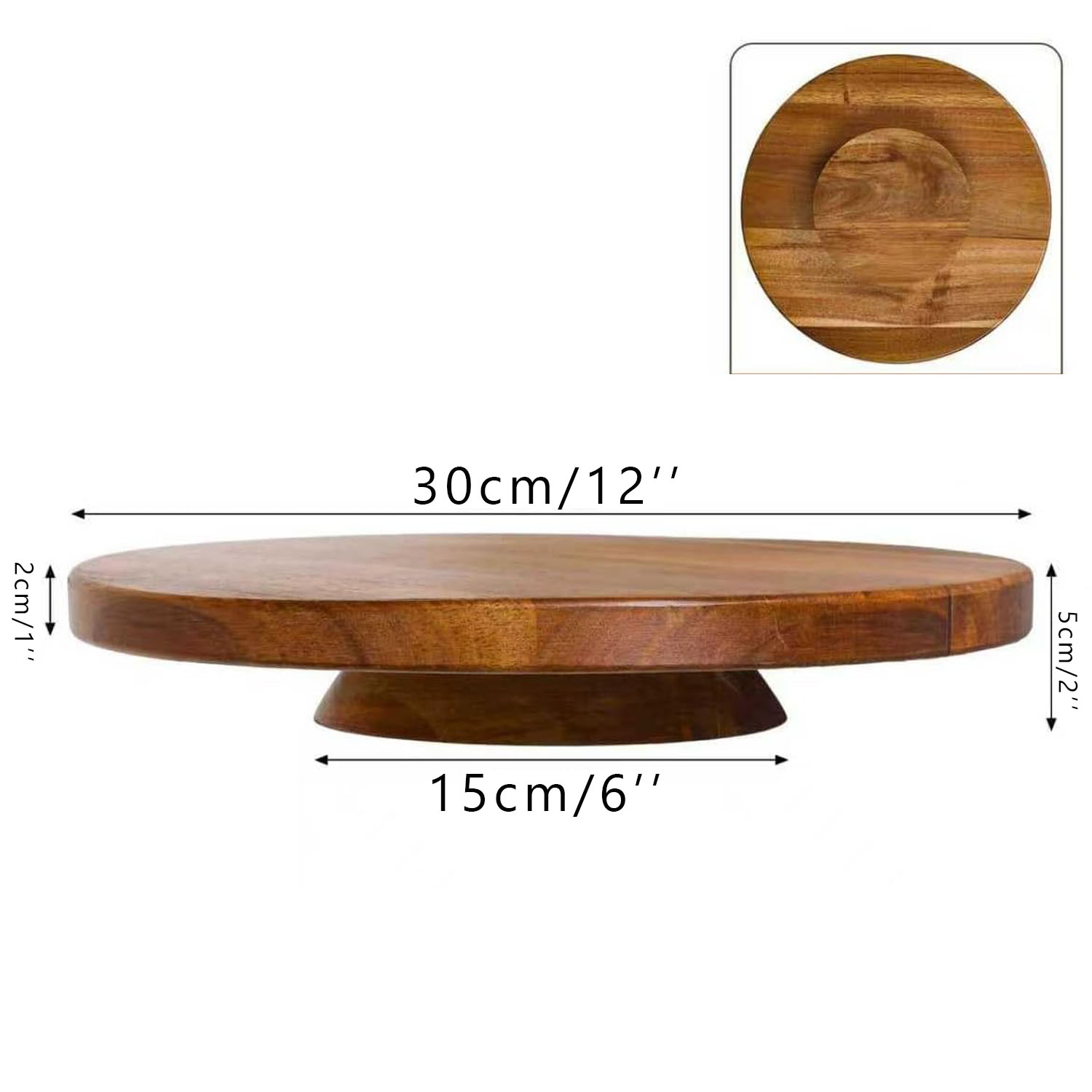 Modern Eco-Friendly Acacia Wood Cake Stand for Wedding Birthday Wooden Bowls for Appetizers and Desserts (12 Inch) - Image 6
