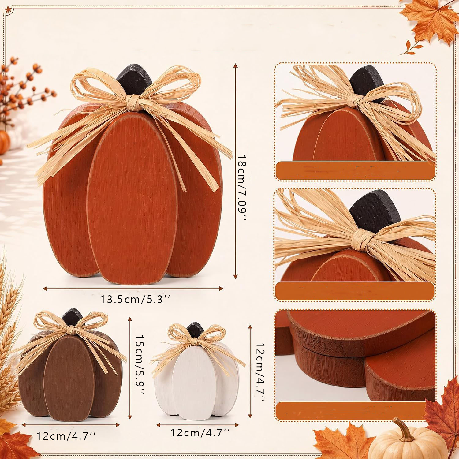3 Pcs Art Deco Pumpkin Wooden Signs 3D Tabletop Decor Eco-Friendly Living Room Centerpieces Warm Color