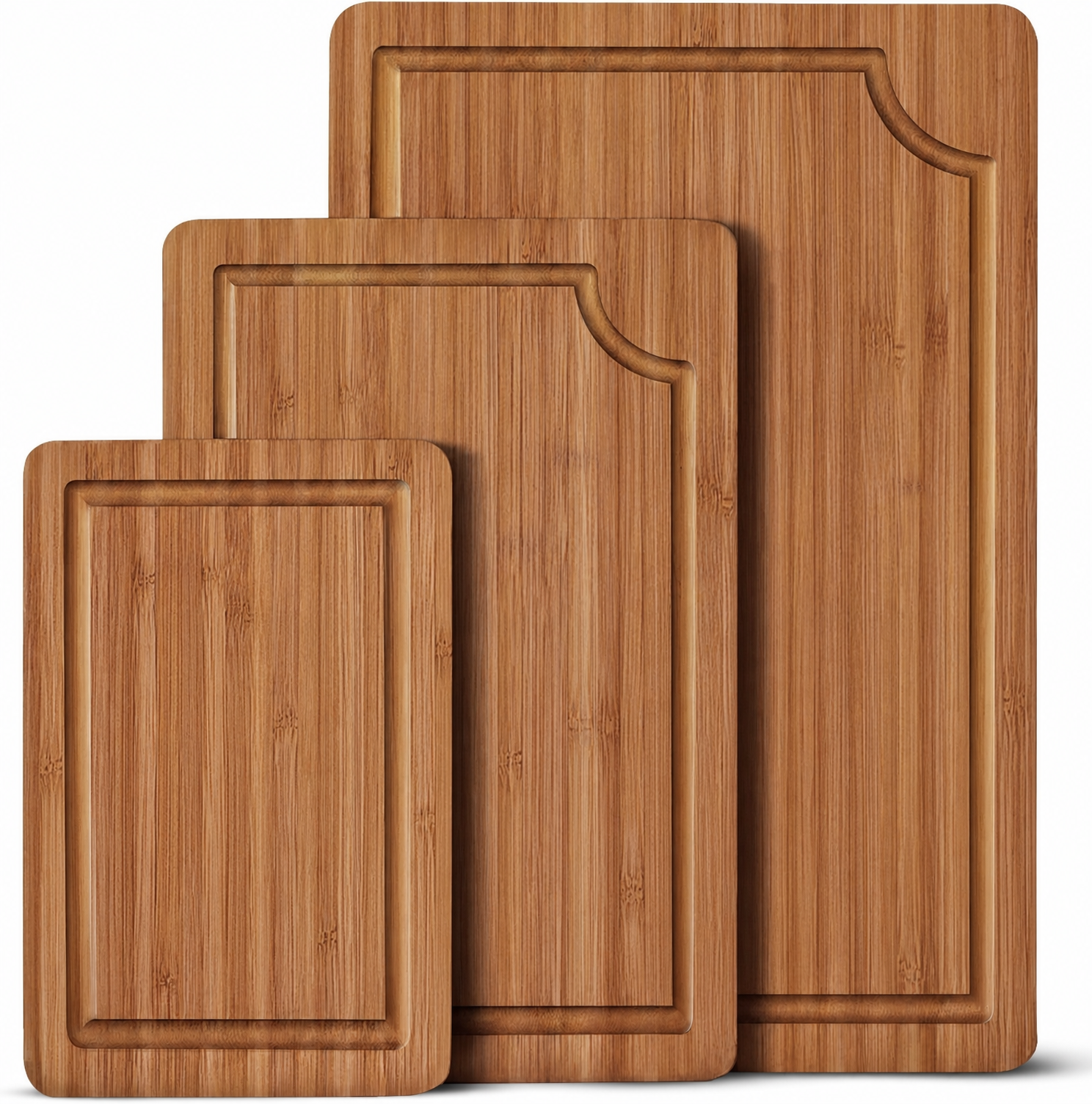 Bamboo Wood Cutting Board Set Deep Juice Groove Side Handles Butcher Block Charcuterie Board Meat Meal Prep Kitchen