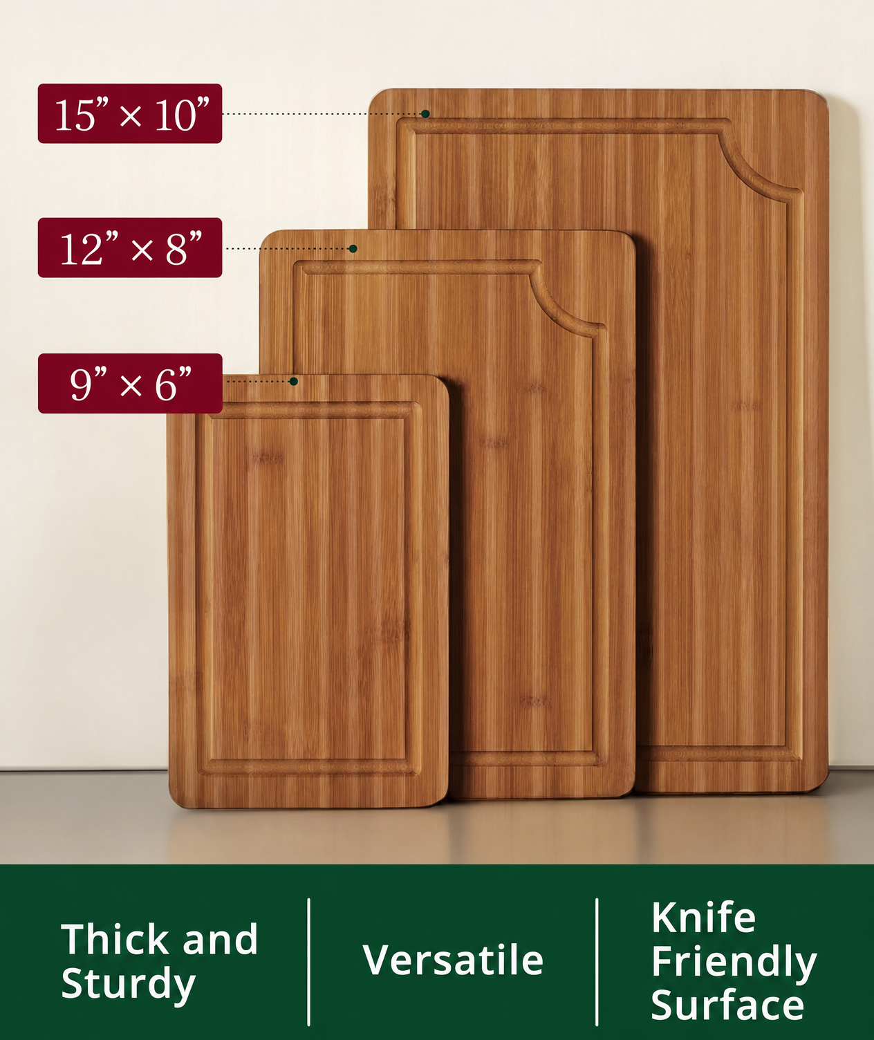 Bamboo Wood Cutting Board Set Deep Juice Groove Side Handles Butcher Block Charcuterie Board Meat Meal Prep Kitchen - Image 3