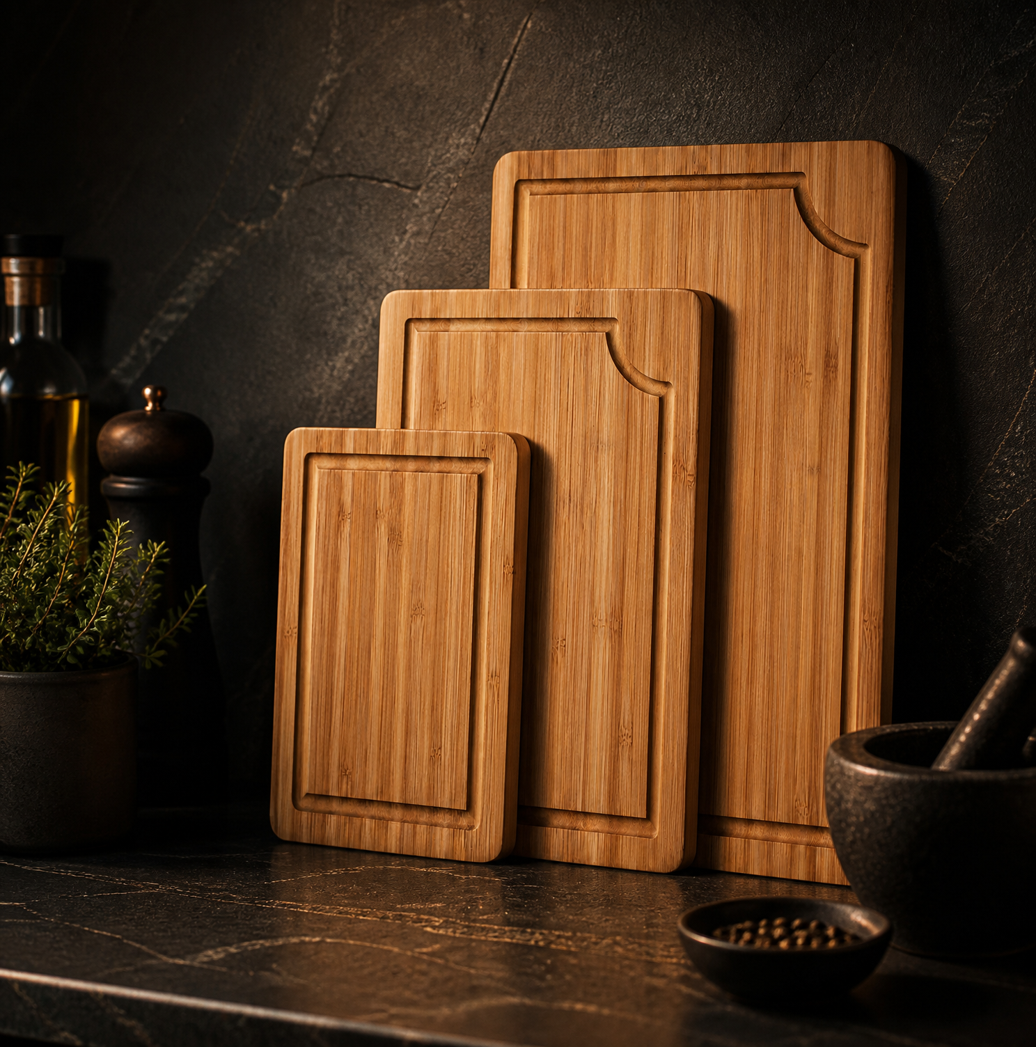 Bamboo Wood Cutting Board Set Deep Juice Groove Side Handles Butcher Block Charcuterie Board Meat Meal Prep Kitchen - Image 5