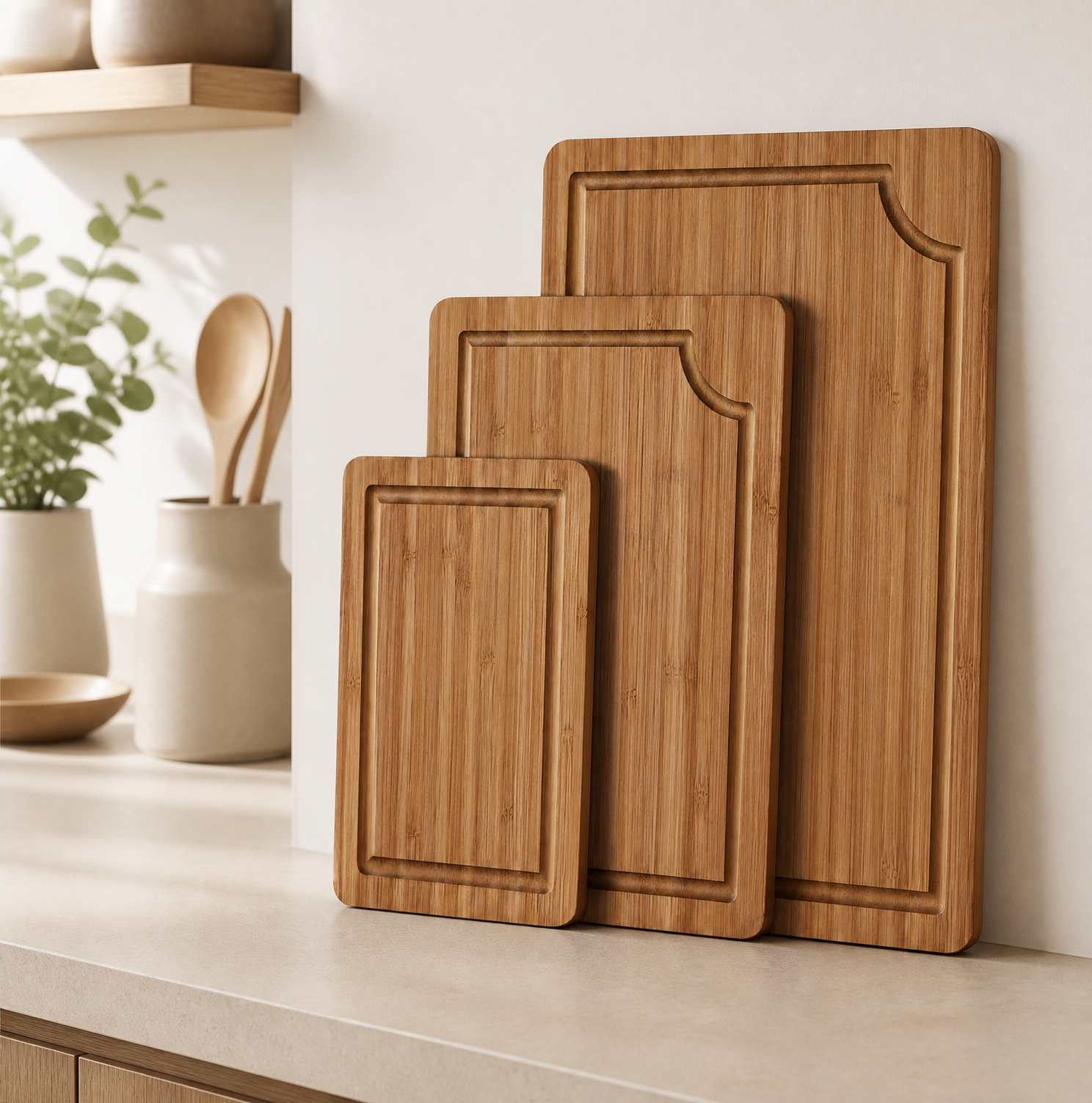 Bamboo Wood Cutting Board Set Deep Juice Groove Side Handles Butcher Block Charcuterie Board Meat Meal Prep Kitchen - Image 6