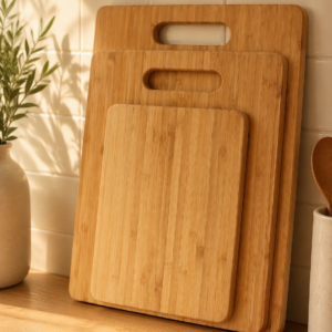 Bamboo Cutting Board Set 3 Wooden Boards Kitchen Knife Friendly Food Grade 1.5cm Thick Lightweight Hanging Hole