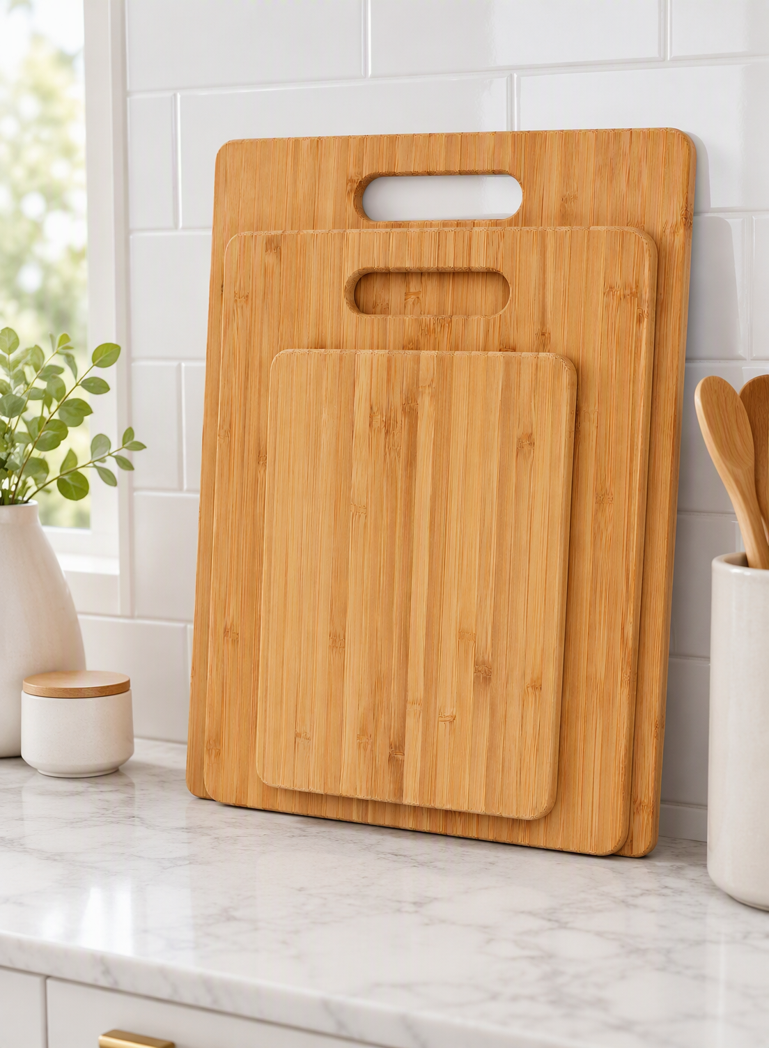 Bamboo Cutting Board Set 3 Wooden Boards Kitchen Knife Friendly Food Grade 1.5cm Thick Lightweight Hanging Hole - Image 4