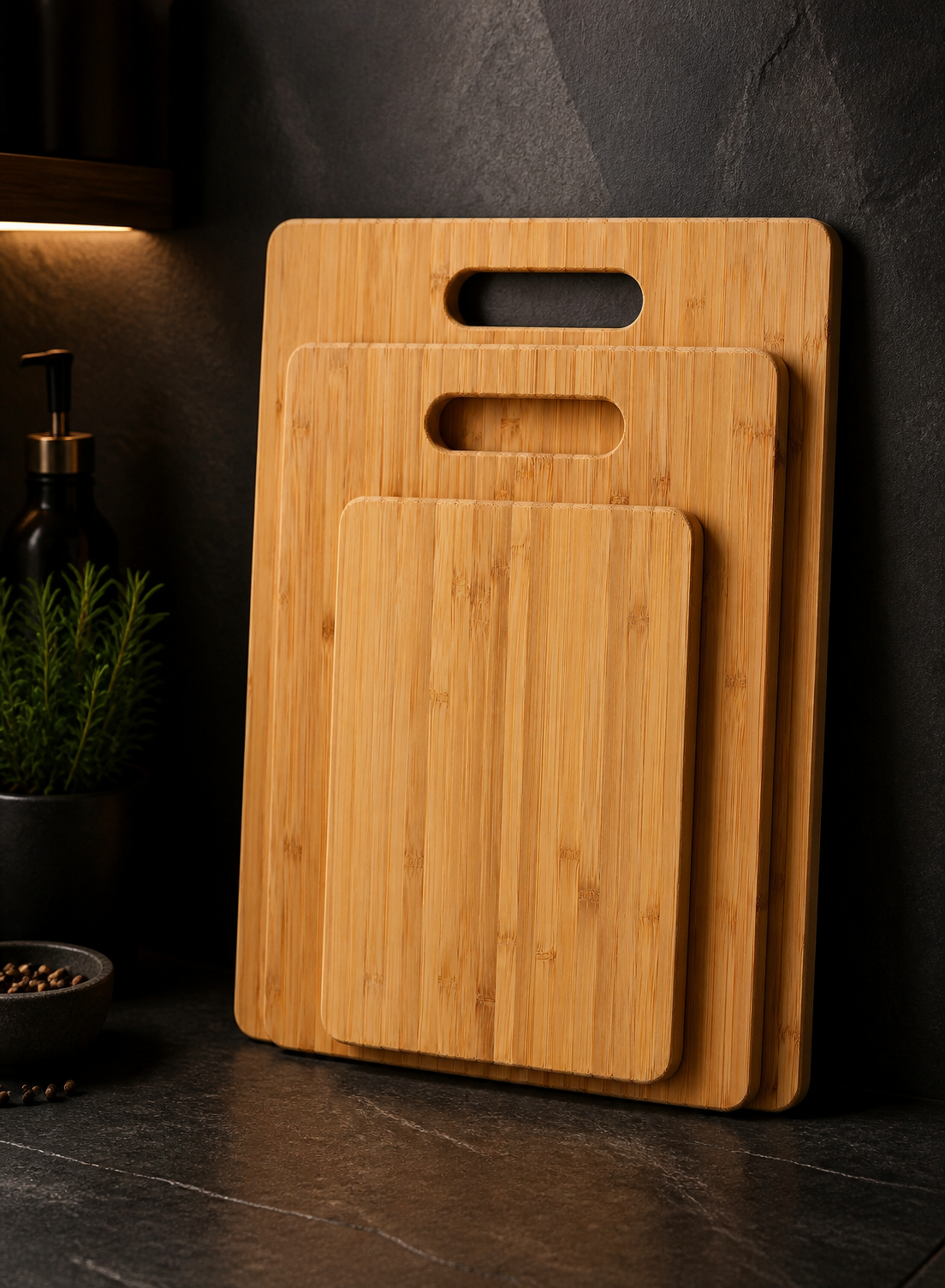 Bamboo Cutting Board Set 3 Wooden Boards Kitchen Knife Friendly Food Grade 1.5cm Thick Lightweight Hanging Hole - Image 5