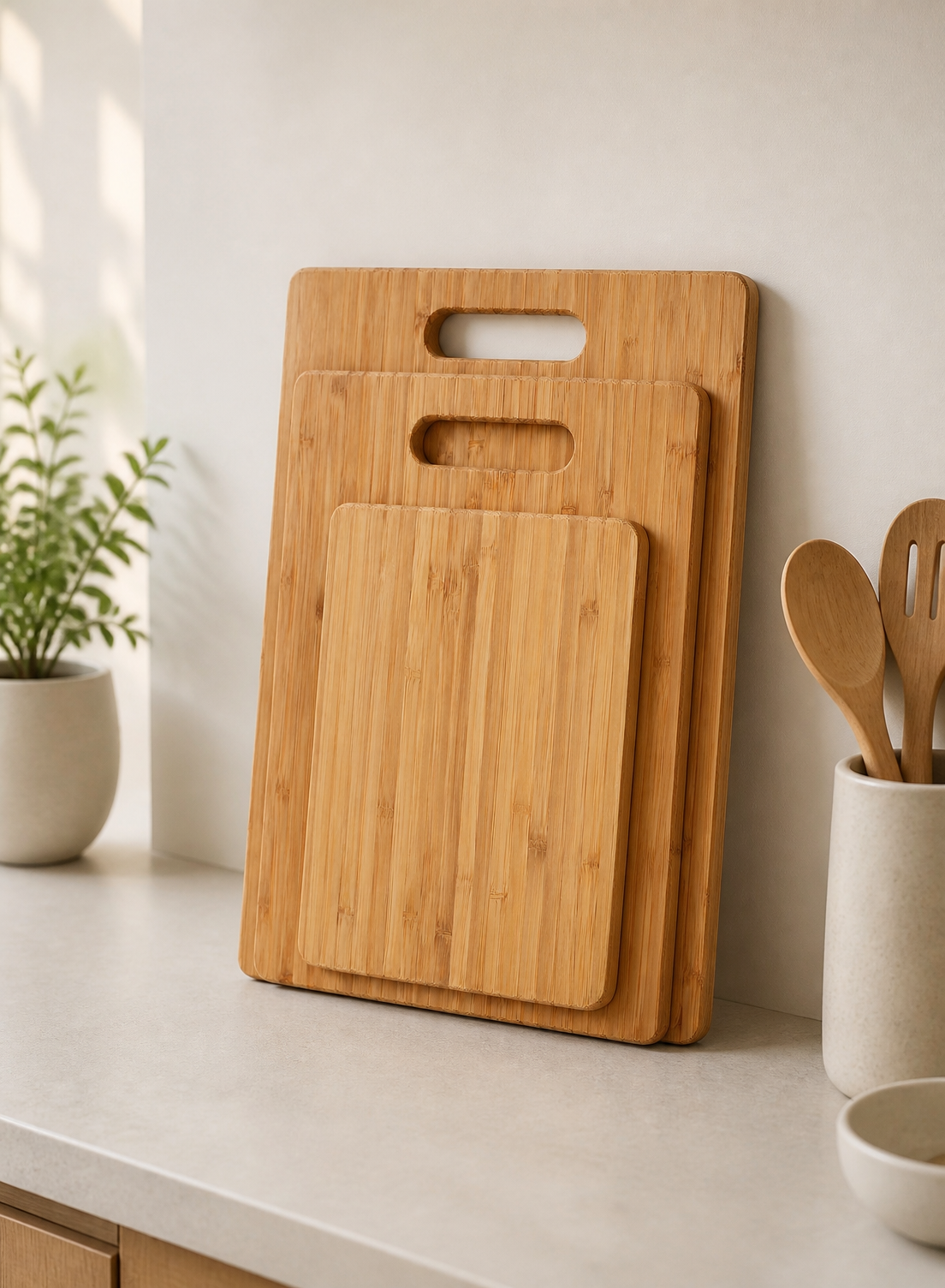 Bamboo Cutting Board Set 3 Wooden Boards Kitchen Knife Friendly Food Grade 1.5cm Thick Lightweight Hanging Hole - Image 6