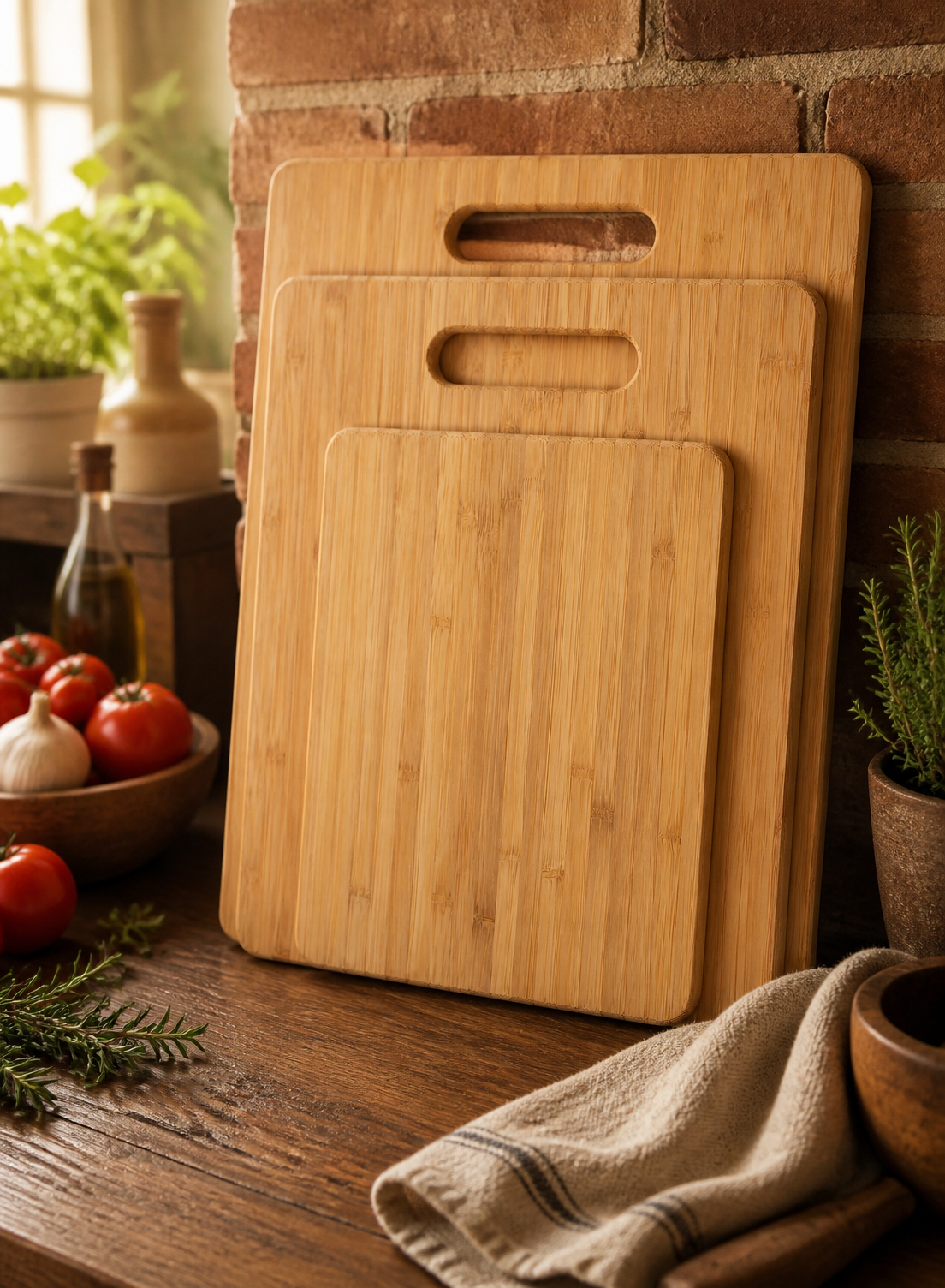 Bamboo Cutting Board Set 3 Wooden Boards Kitchen Knife Friendly Food Grade 1.5cm Thick Lightweight Hanging Hole - Image 7