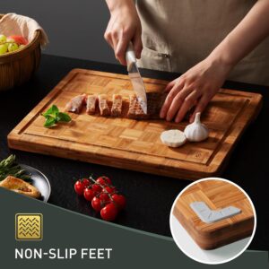 3 Pack Heavy Duty Bamboo Rectangle Cutting Board Set Non Toxic 1.5cm Thick Non Slip Solid End Grain Juice Groove Chopping Block