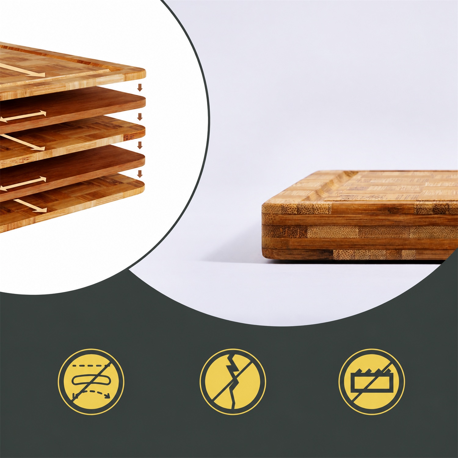 3 Pack Heavy Duty Bamboo Rectangle Cutting Board Set Non Toxic 1.5cm Thick Non Slip Solid End Grain Juice Groove Chopping Block - Image 3