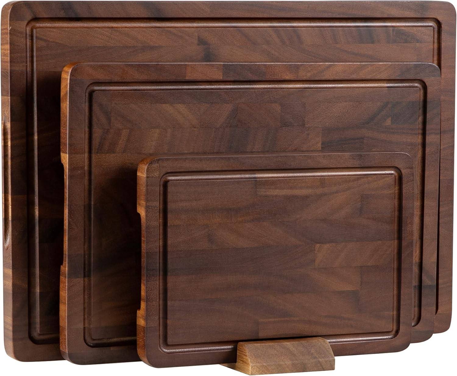 Walnut Wood End Grain Cutting Board Set 2.5cm Thick FSC Certified Non-Toxic Non-Slip Feet 3 Sizes Meal Prep Serving Gift Box - Image 5