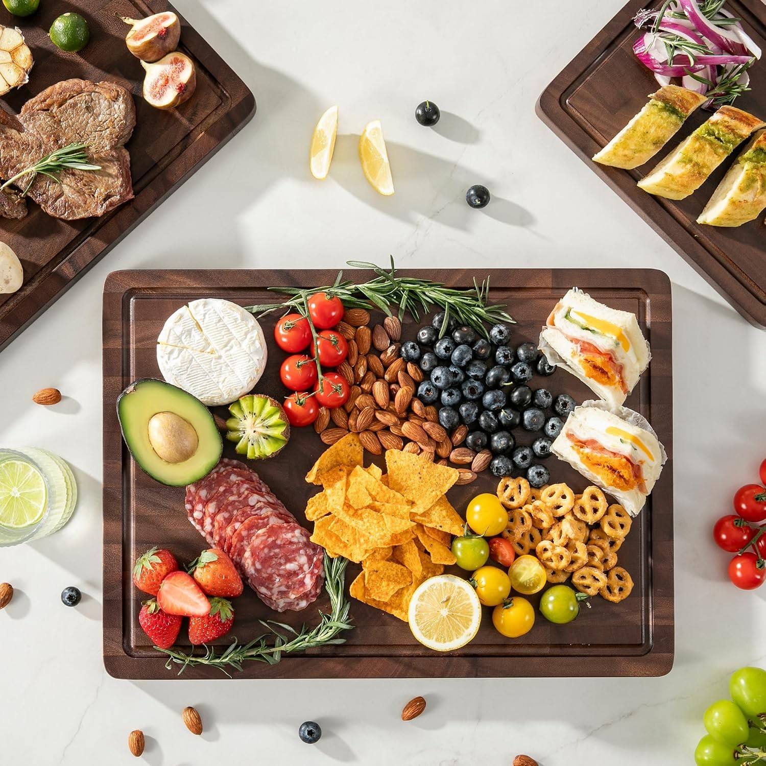 Walnut Wood End Grain Cutting Board Set 2.5cm Thick FSC Certified Non-Toxic Non-Slip Feet 3 Sizes Meal Prep Serving Gift Box - Image 6