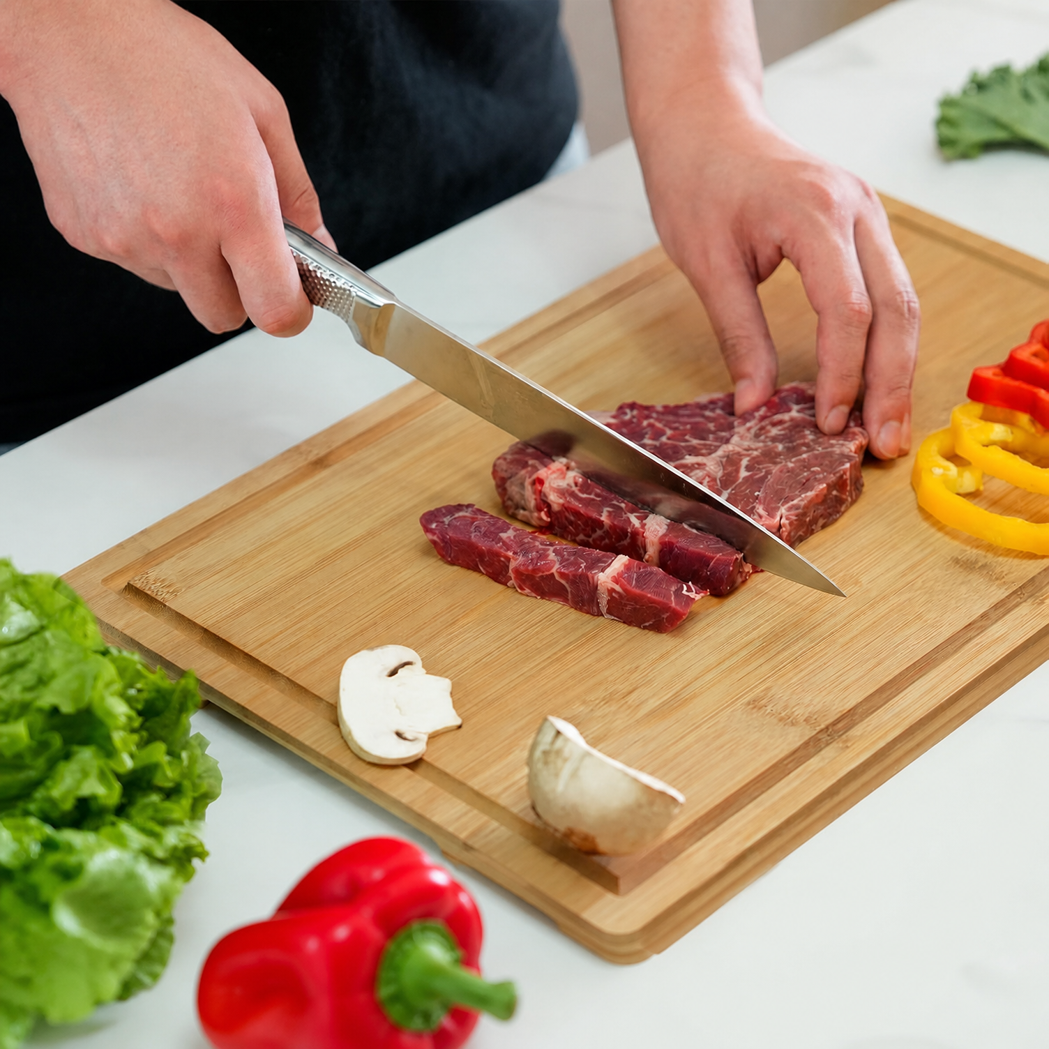 17"11" Bamboo Cutting Boards Kitchen Knife-Friendly Food Grade 1.5cm Thick Reversible Natural Deep Juice Groove Chopping - Image 3
