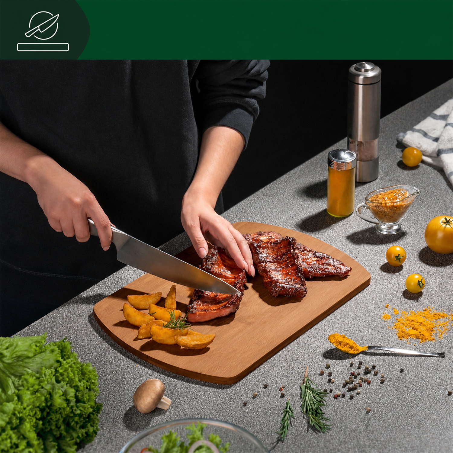 Bamboo Wood Rectangle Cutting Board Set 1cm Thick Deep Juice Groove Side Handles for Kitchen Meal Prep Charcuterie Butcher Block - Image 6