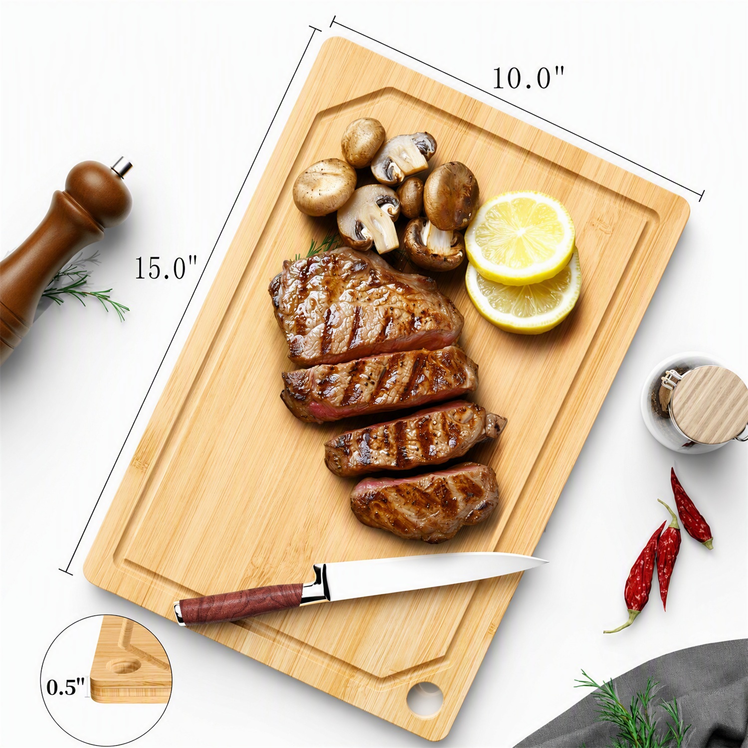Bamboo Rectangle Cutting Board Kitchen Large Natural | Multi-Sizes Wooden 1.3cm Thick Chopping Serving Convenient Kitchen - Image 7