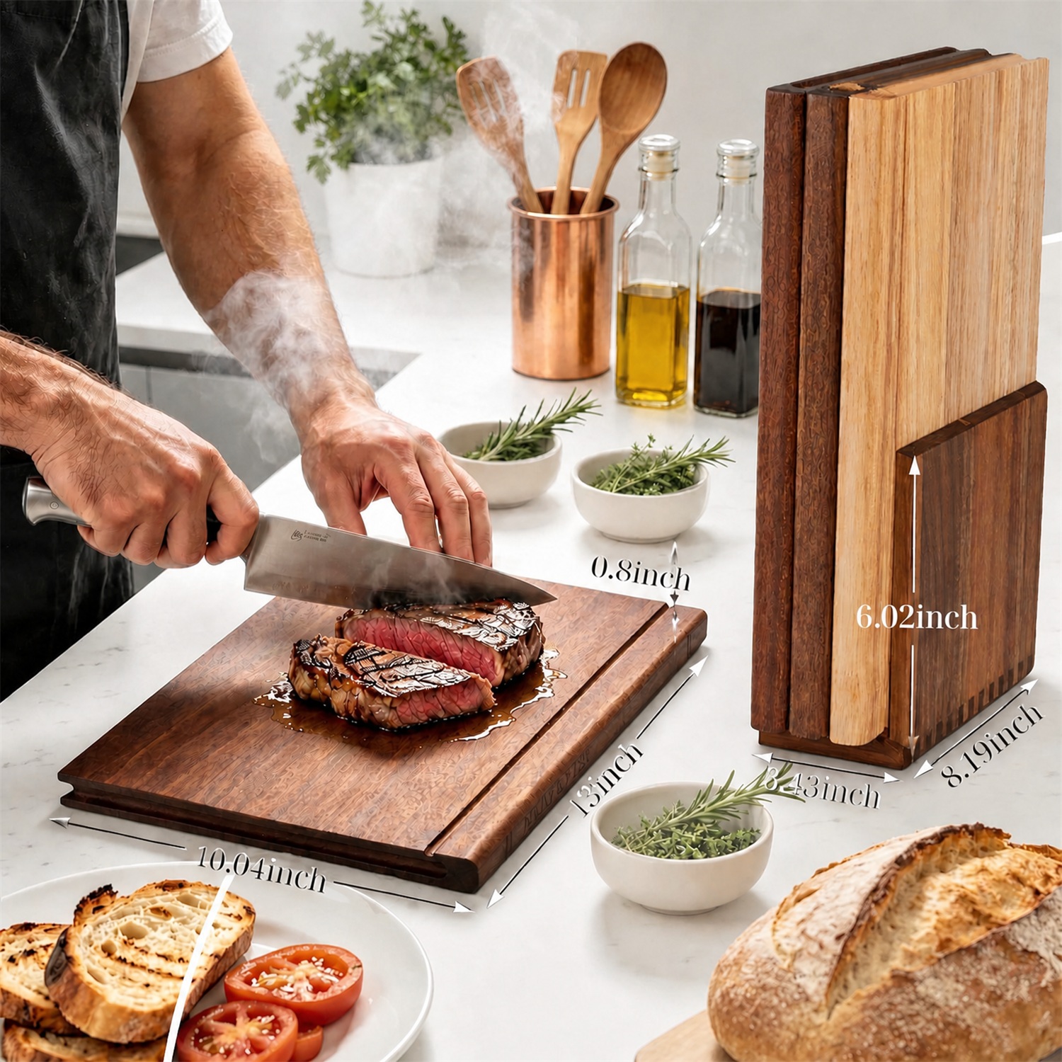 Book Cutting Board Set Wooden Stand Home Cooks | 3 Labeled Boards Fruits Veggies Meat Fish Bread Cheese Organized Prep No Cross - Image 5