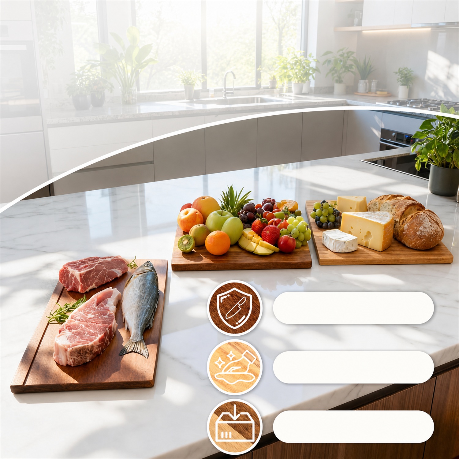 Book Cutting Board Set Wooden Stand Home Cooks | 3 Labeled Boards Fruits Veggies Meat Fish Bread Cheese Organized Prep No Cross - Image 7