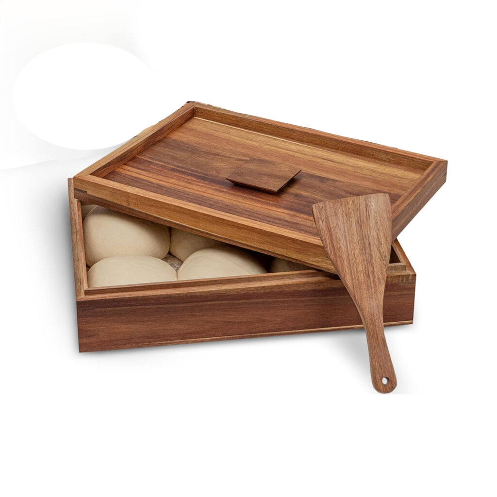 Acacia Wood Dough Proofing Box - Large 16x12x4.5 Inch Bread Fermentation Container with Lid & Wooden Spatula, Essential Baking Tool for Home Kitchen & Bakery