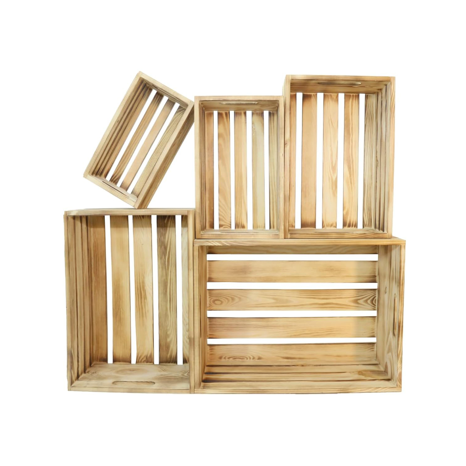 Decorative Wood Crates for Display 5-Size Farmhouse Wooden Basket for Storage Container and Decorations Rustic Nesting Crates Boxes with Handle - Image 4