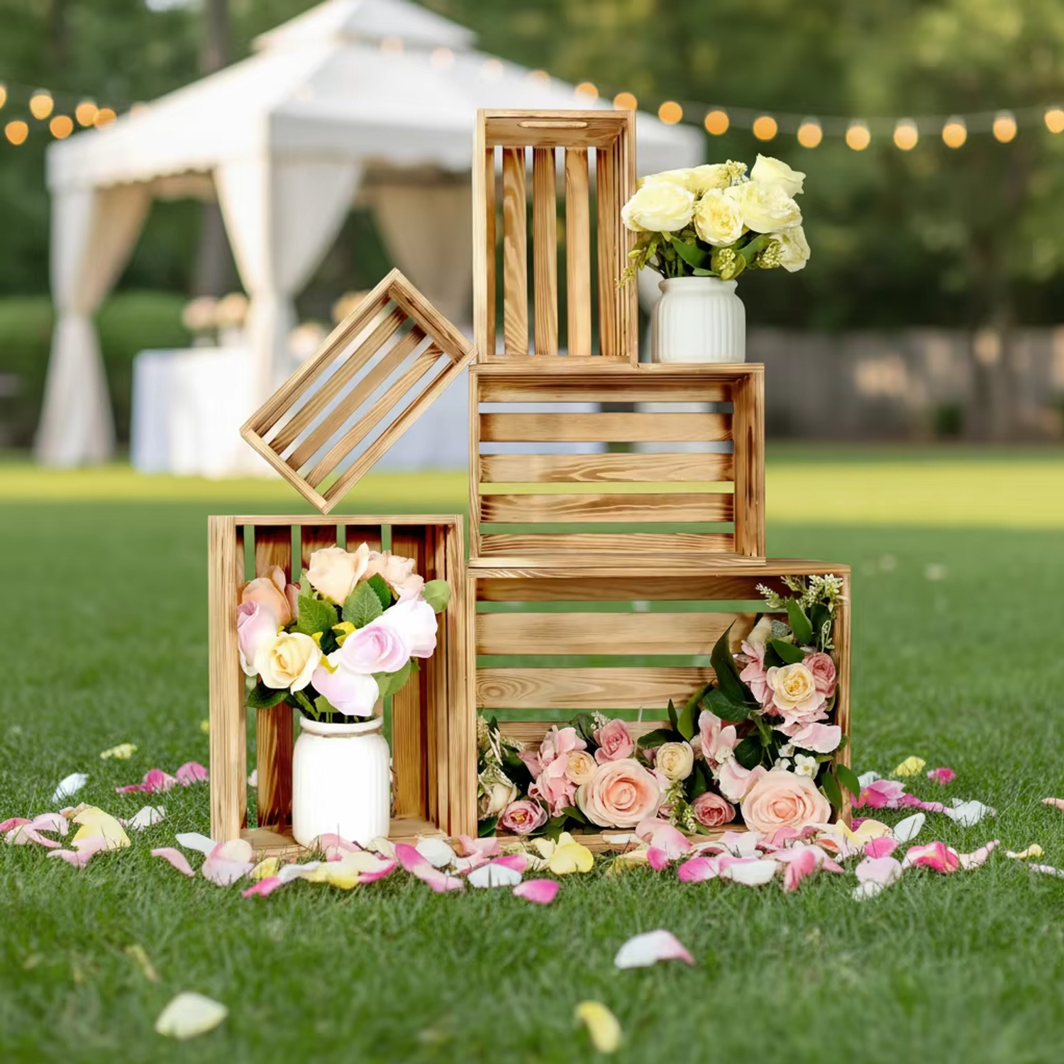 Decorative Wood Crates for Display 5-Size Farmhouse Wooden Basket for Storage Container and Decorations Rustic Nesting Crates Boxes with Handle - Image 6