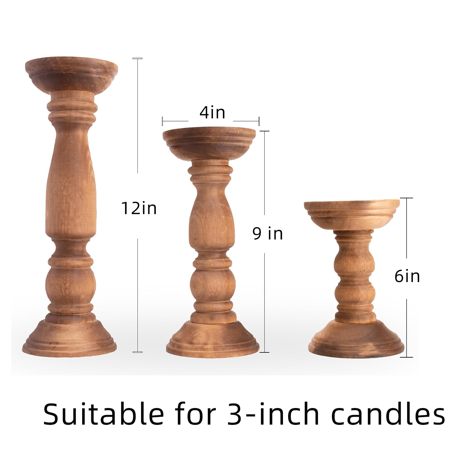 Farmhouse Wooden Candle Holders for Pillar Candles Tall Candle Stand Wood Candle Holder Table Centerpiece Decor Set of 3 - Image 2