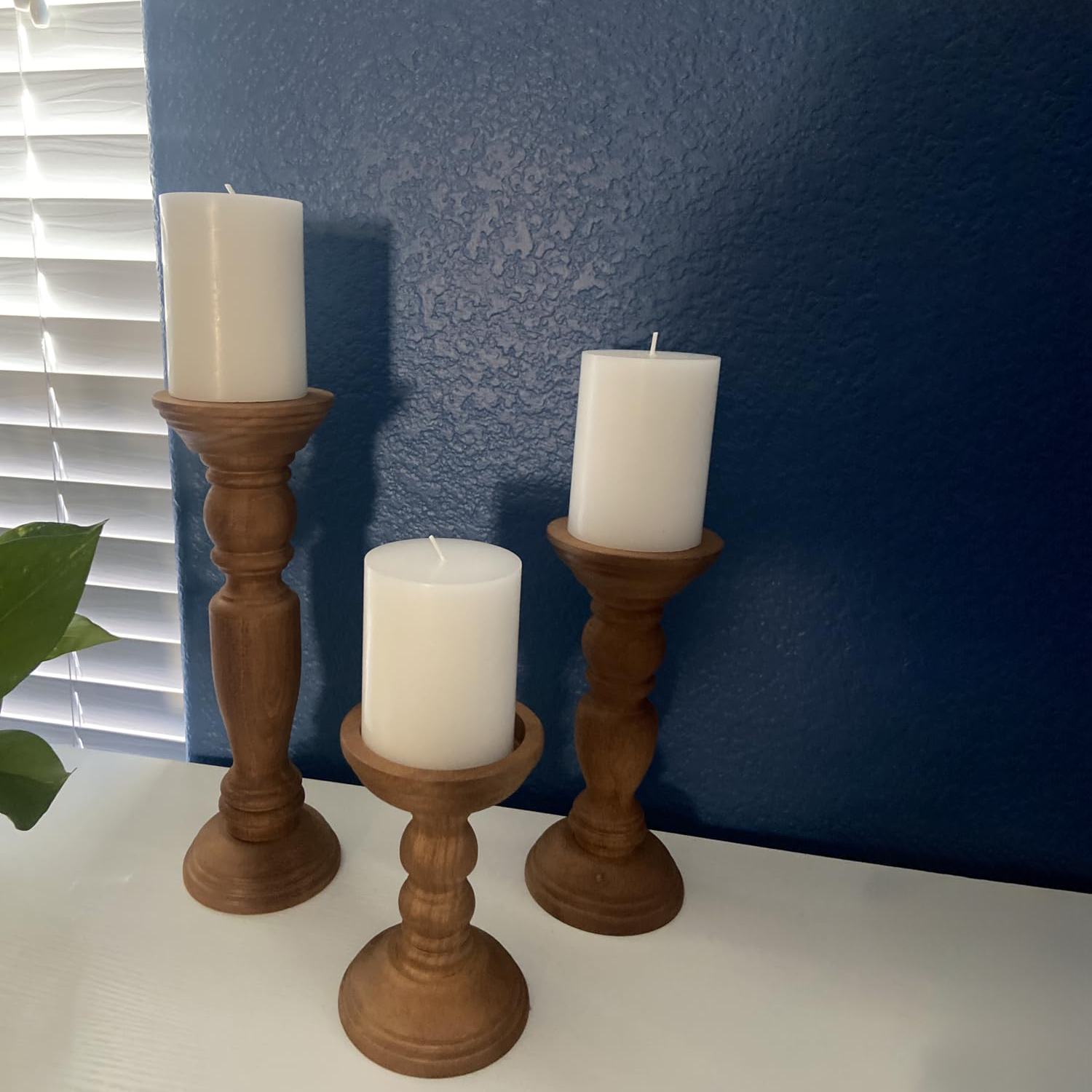 Farmhouse Wooden Candle Holders for Pillar Candles Tall Candle Stand Wood Candle Holder Table Centerpiece Decor Set of 3 - Image 3