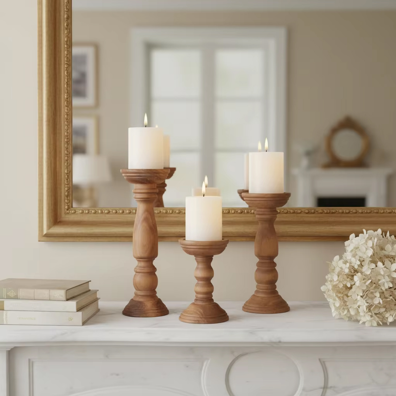 Farmhouse Wooden Candle Holders for Pillar Candles Tall Candle Stand Wood Candle Holder Table Centerpiece Decor Set of 3 - Image 4