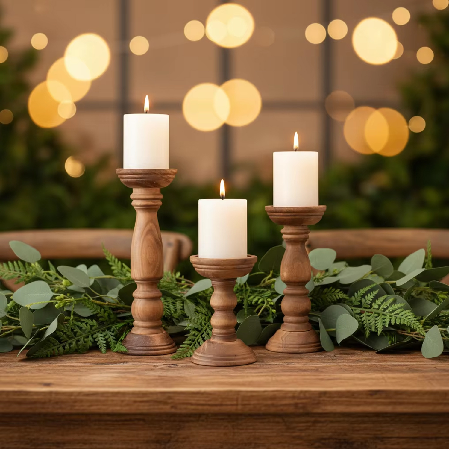 Farmhouse Wooden Candle Holders for Pillar Candles Tall Candle Stand Wood Candle Holder Table Centerpiece Decor Set of 3 - Image 5