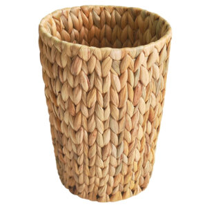 2 Gallon Water Hyacinth Wicker Trash Can - Small Round Waste Basket, Natural Woven Storage Bin for Bathroom, Bedroom, Office & Kitchen