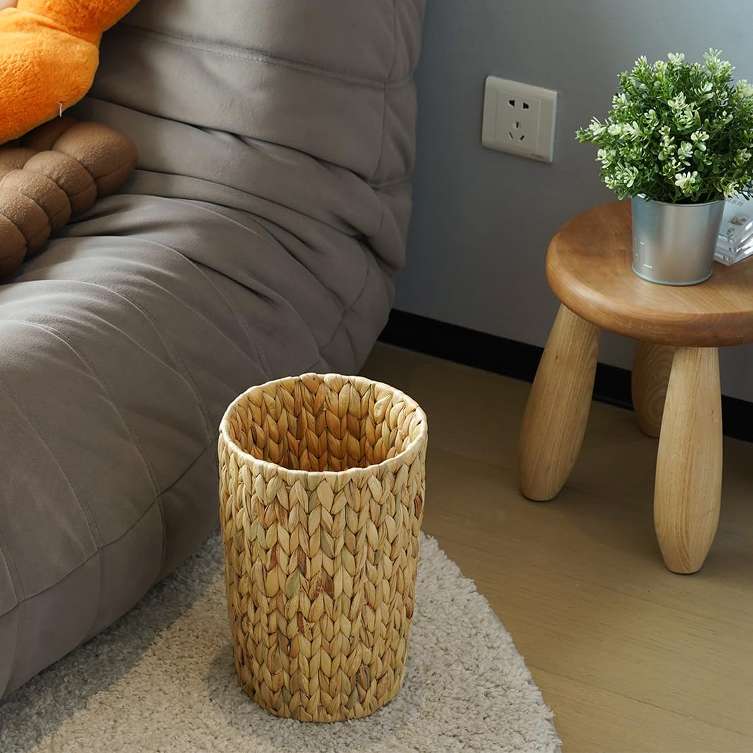 2 Gallon Water Hyacinth Wicker Trash Can - Small Round Waste Basket, Natural Woven Storage Bin for Bathroom, Bedroom, Office & Kitchen - Image 5