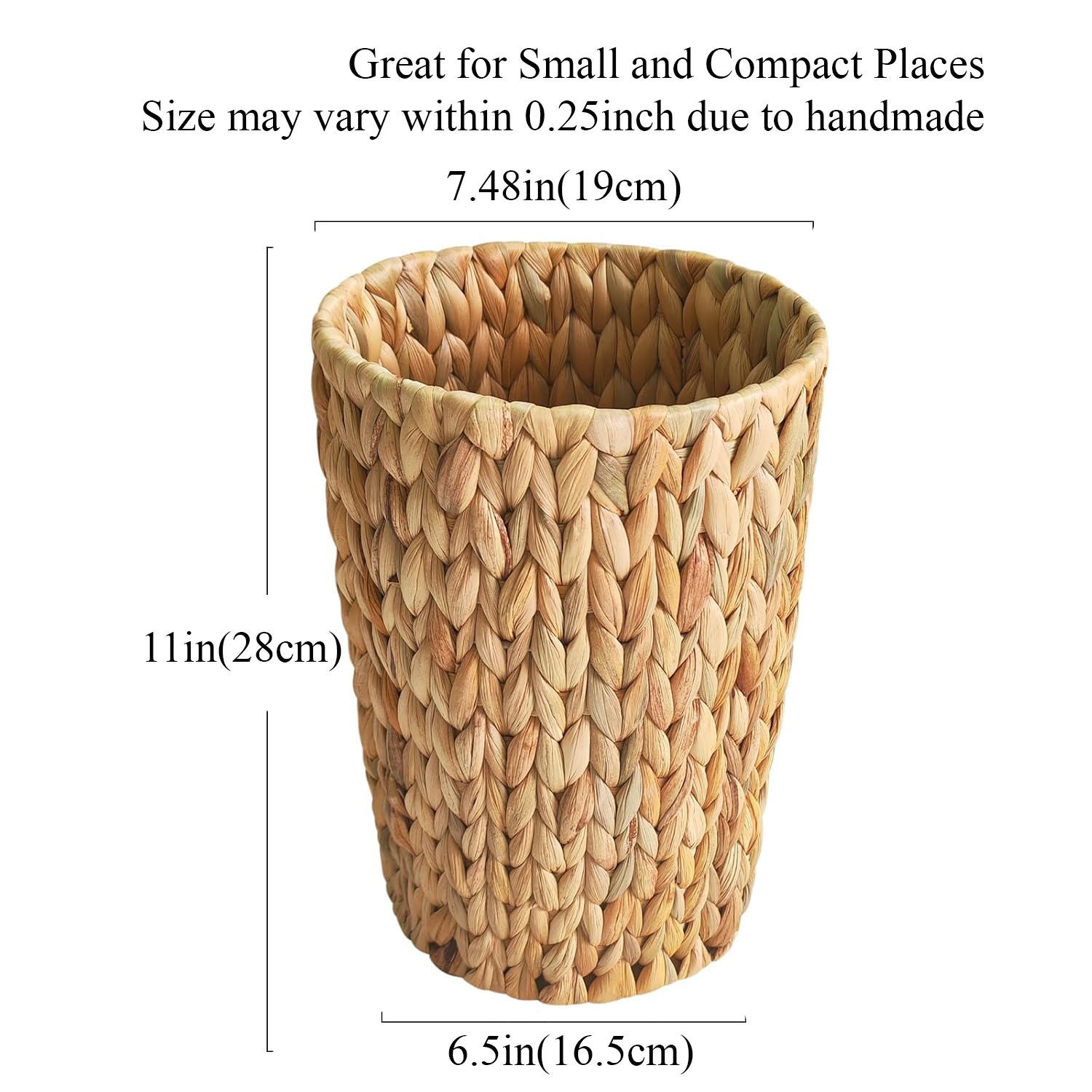 2 Gallon Water Hyacinth Wicker Trash Can - Small Round Waste Basket, Natural Woven Storage Bin for Bathroom, Bedroom, Office & Kitchen - Image 7