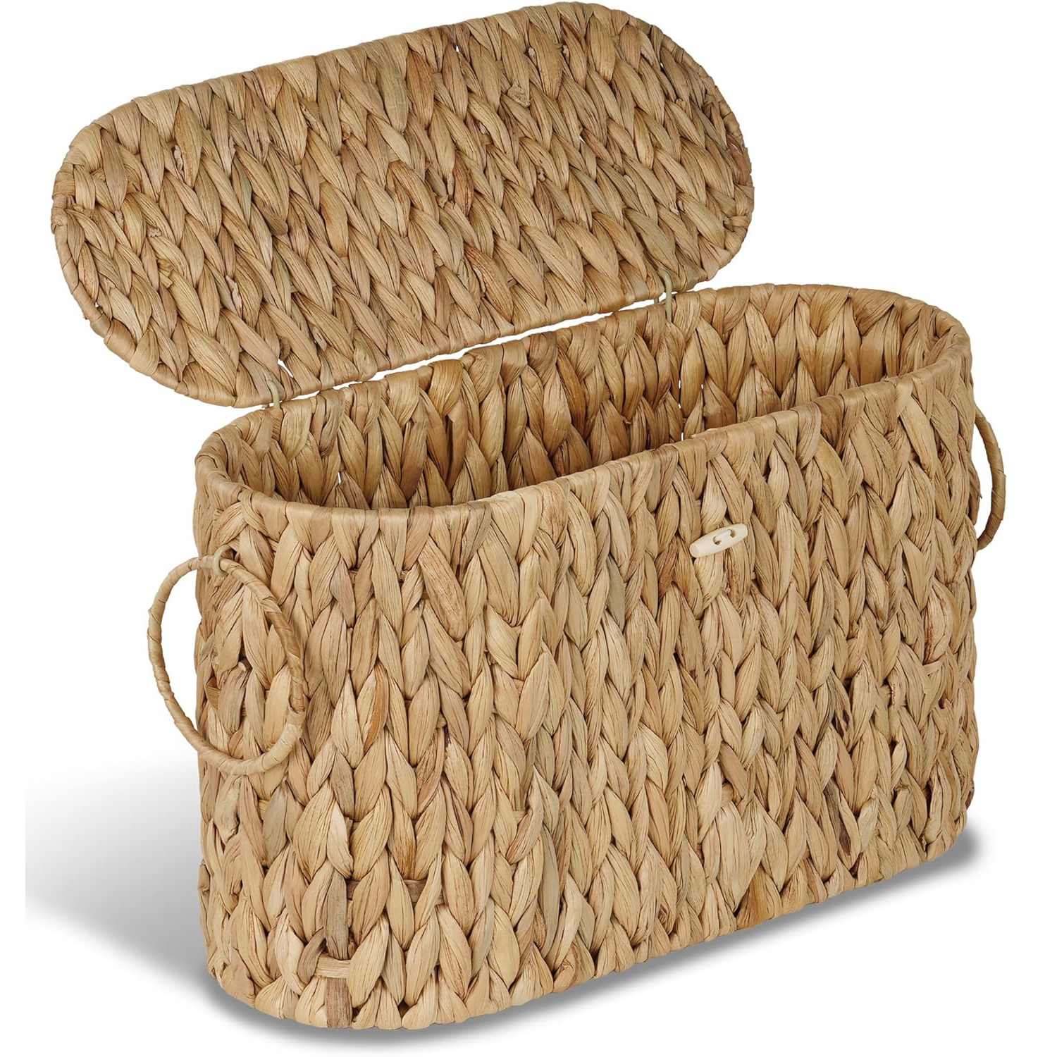 Water Hyacinth Toilet Paper Storage Basket with Lid - Holds 9 Mega Rolls, Bathroom Organizer for Tissue & Supplies, Natural Woven Vanity Basket