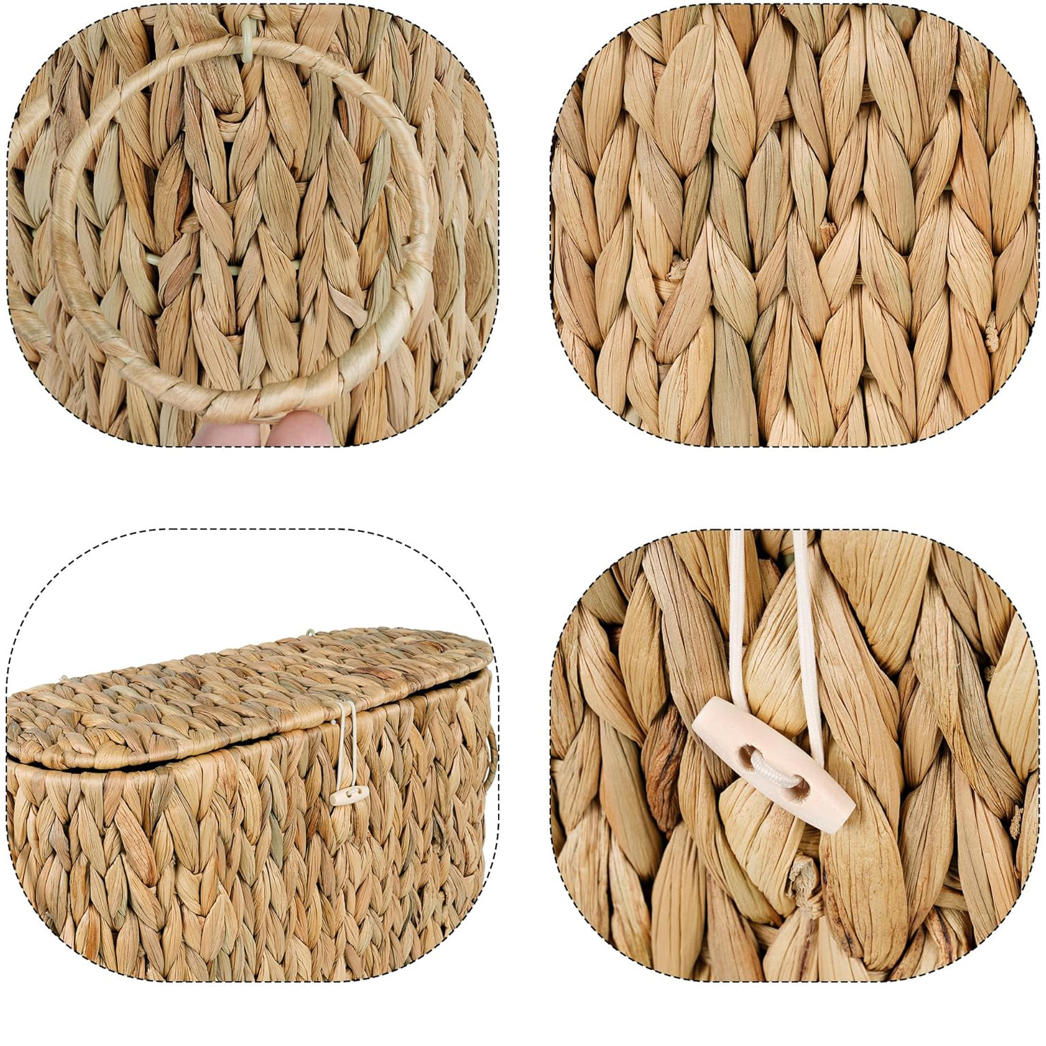 Water Hyacinth Toilet Paper Storage Basket with Lid - Holds 9 Mega Rolls, Bathroom Organizer for Tissue & Supplies, Natural Woven Vanity Basket - Image 4