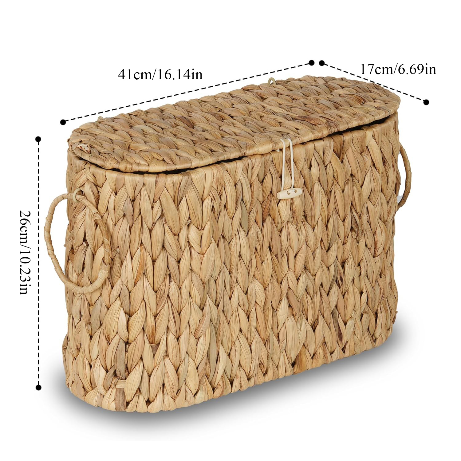 Water Hyacinth Toilet Paper Storage Basket with Lid - Holds 9 Mega Rolls, Bathroom Organizer for Tissue & Supplies, Natural Woven Vanity Basket - Image 7