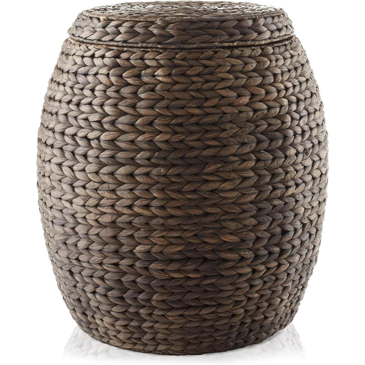 Round Water Hyacinth Storage Basket with Lid - Espresso Handwoven Organizer for Home, Office & Nursery, Stackable Wicker Bin with Durable Handle - Image 4
