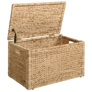 Heavy-Duty Water Hyacinth Storage Trunk with Metal Frame - 30x17.5x17.5 Inch Natural Wicker Blanket Chest, Farmhouse Storage Box with Safety Hinge for Living Room, Bedroom & Entryway