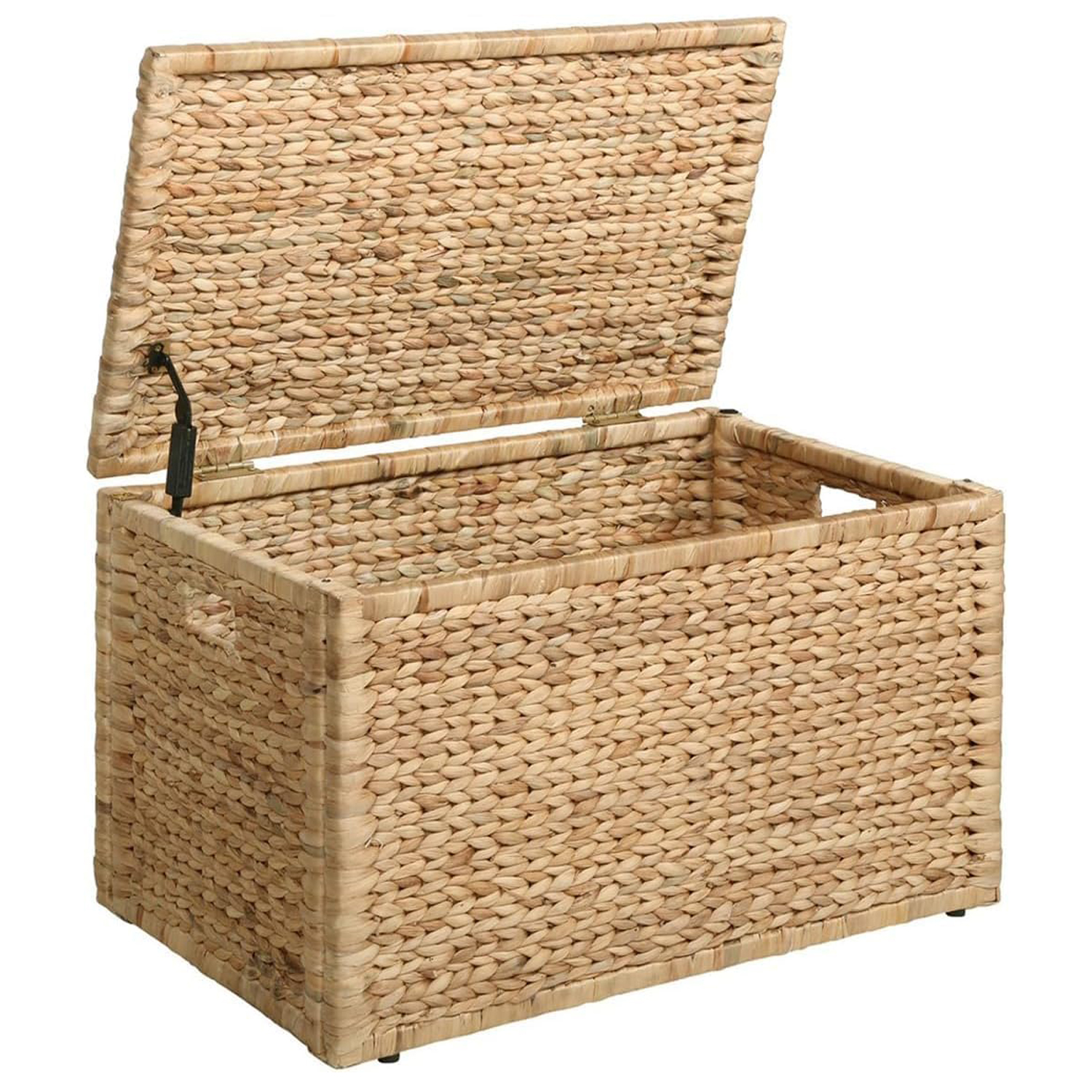 Heavy-Duty Water Hyacinth Storage Trunk with Metal Frame - 30x17.5x17.5 Inch Natural Wicker Blanket Chest, Farmhouse Storage Box with Safety Hinge for Living Room, Bedroom & Entryway