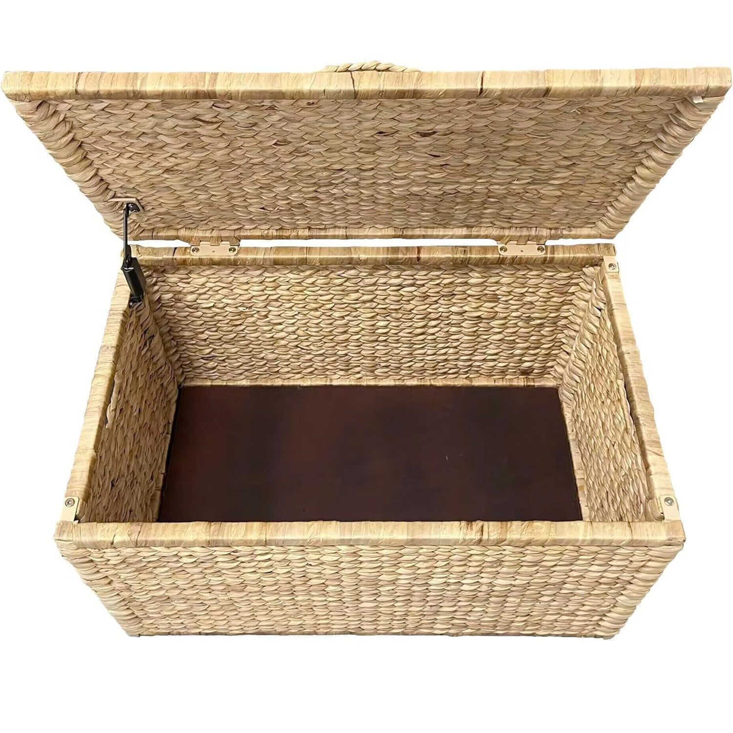 Heavy-Duty Water Hyacinth Storage Trunk with Metal Frame - 30x17.5x17.5 Inch Natural Wicker Blanket Chest, Farmhouse Storage Box with Safety Hinge for Living Room, Bedroom & Entryway - Image 4