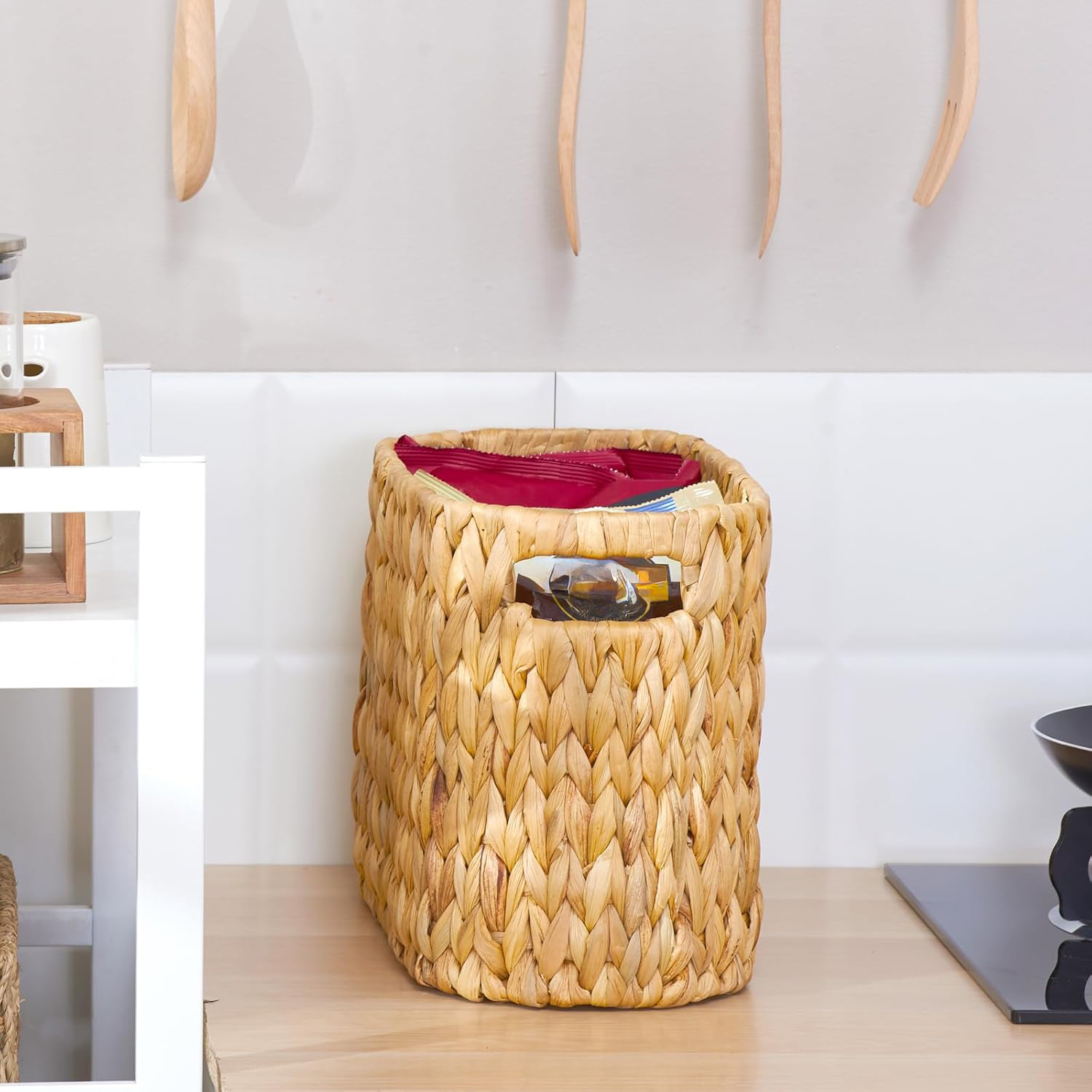 Water Hyacinth Toilet Paper Storage Basket with Built-in Handles - Holds 6 Rolls, Wicker Bathroom Organizer for Vanity, Counter & Shelf - Image 6