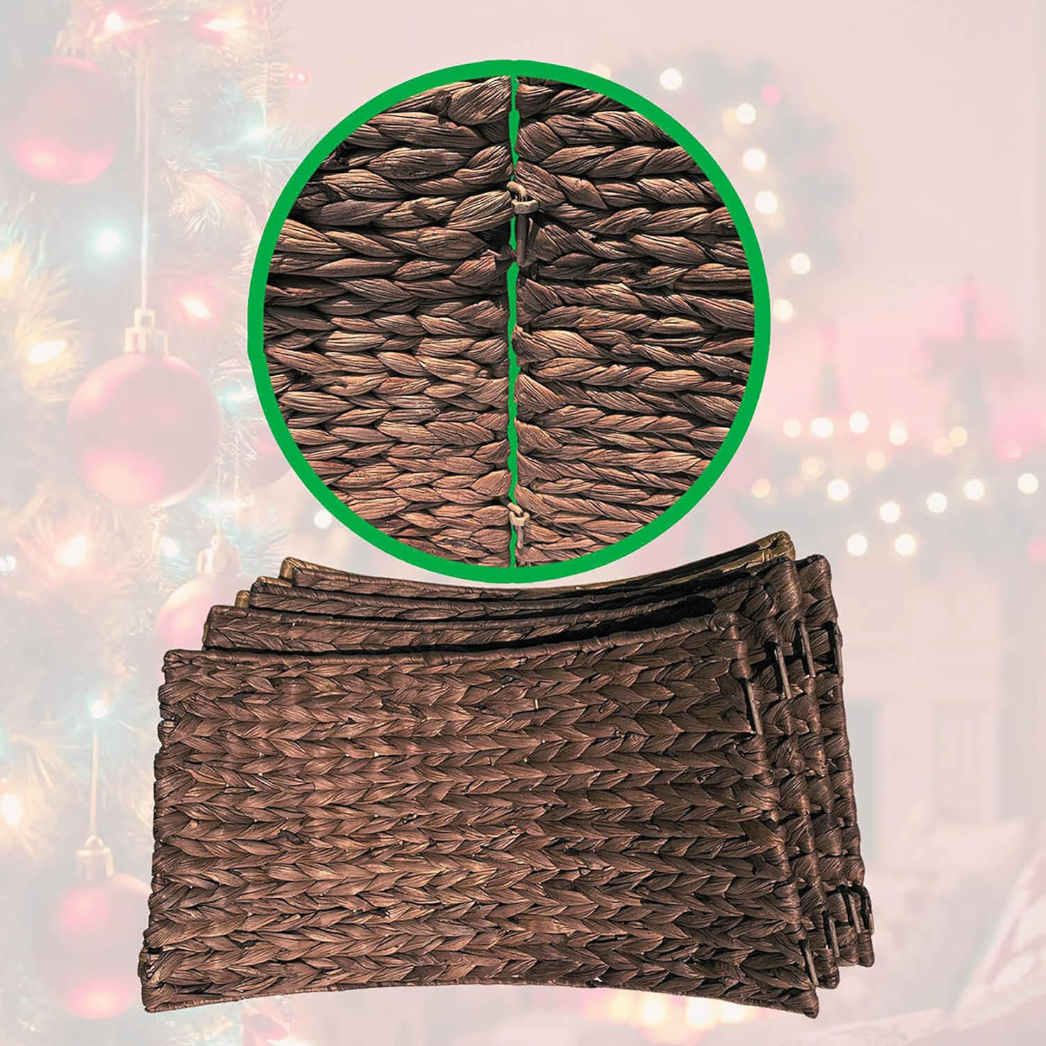 Handwoven Christmas Tree Collar 27 Inch - Natural Water Hyacinth Rattan Tree Ring, Rustic Farmhouse Holiday Decor for Artificial Trees, Tree Skirt Alternative with Sturdy Design - Image 4