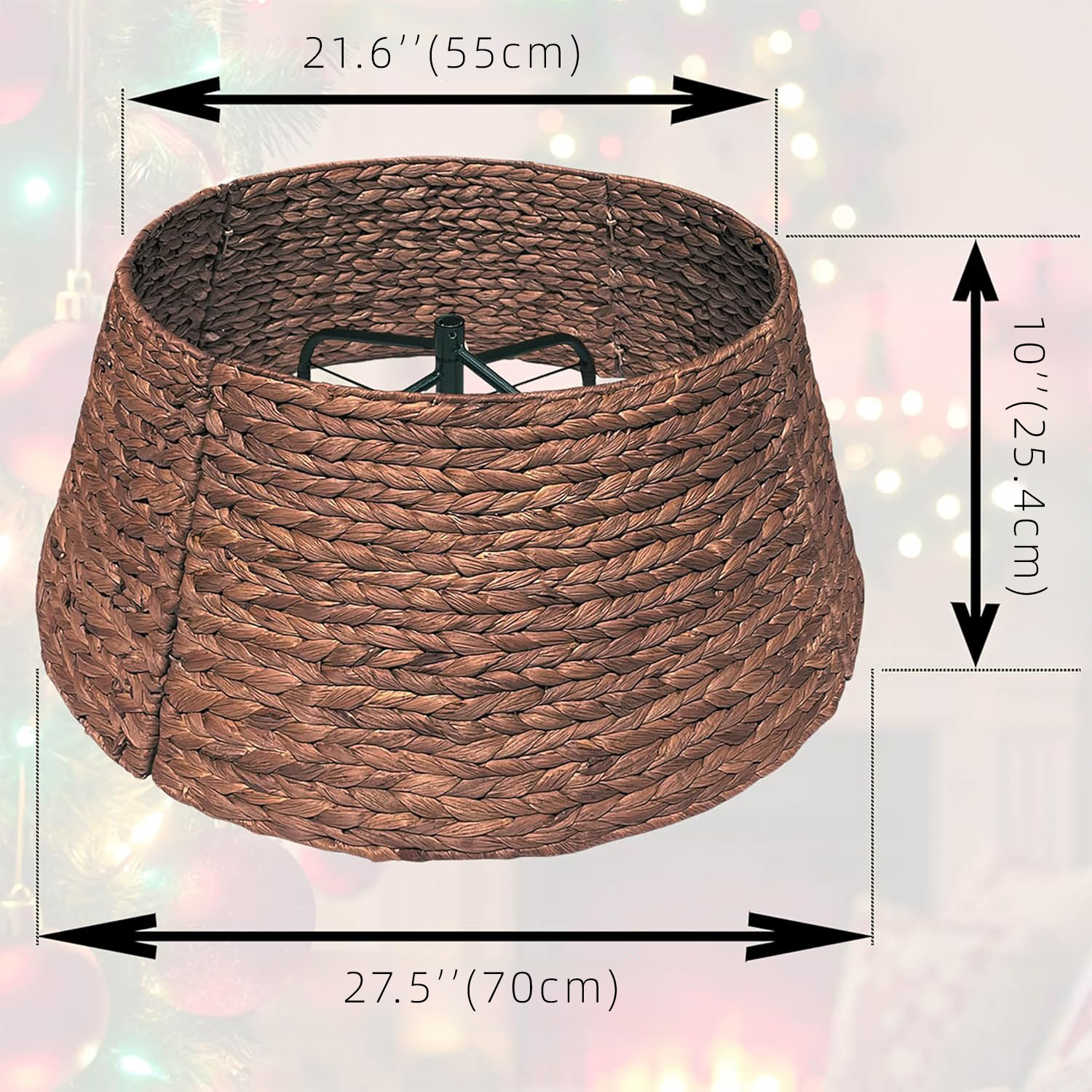 Handwoven Christmas Tree Collar 27 Inch - Natural Water Hyacinth Rattan Tree Ring, Rustic Farmhouse Holiday Decor for Artificial Trees, Tree Skirt Alternative with Sturdy Design - Image 6