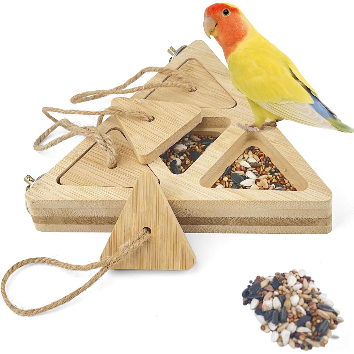 Wooden Bird Foraging Feeder Box - Interactive Puzzle Toy for Medium & Large Parrots, Eco-Friendly Intelligence Game for Cockatoos, African Greys, Macaws & Amazons, Non-Toxic Natural Wood with Drawers