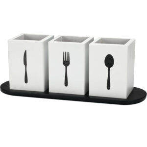 4 Piece Silverware Caddy Set White, Wood Tray Spoon Fork Holder for Kitchen Party Organization