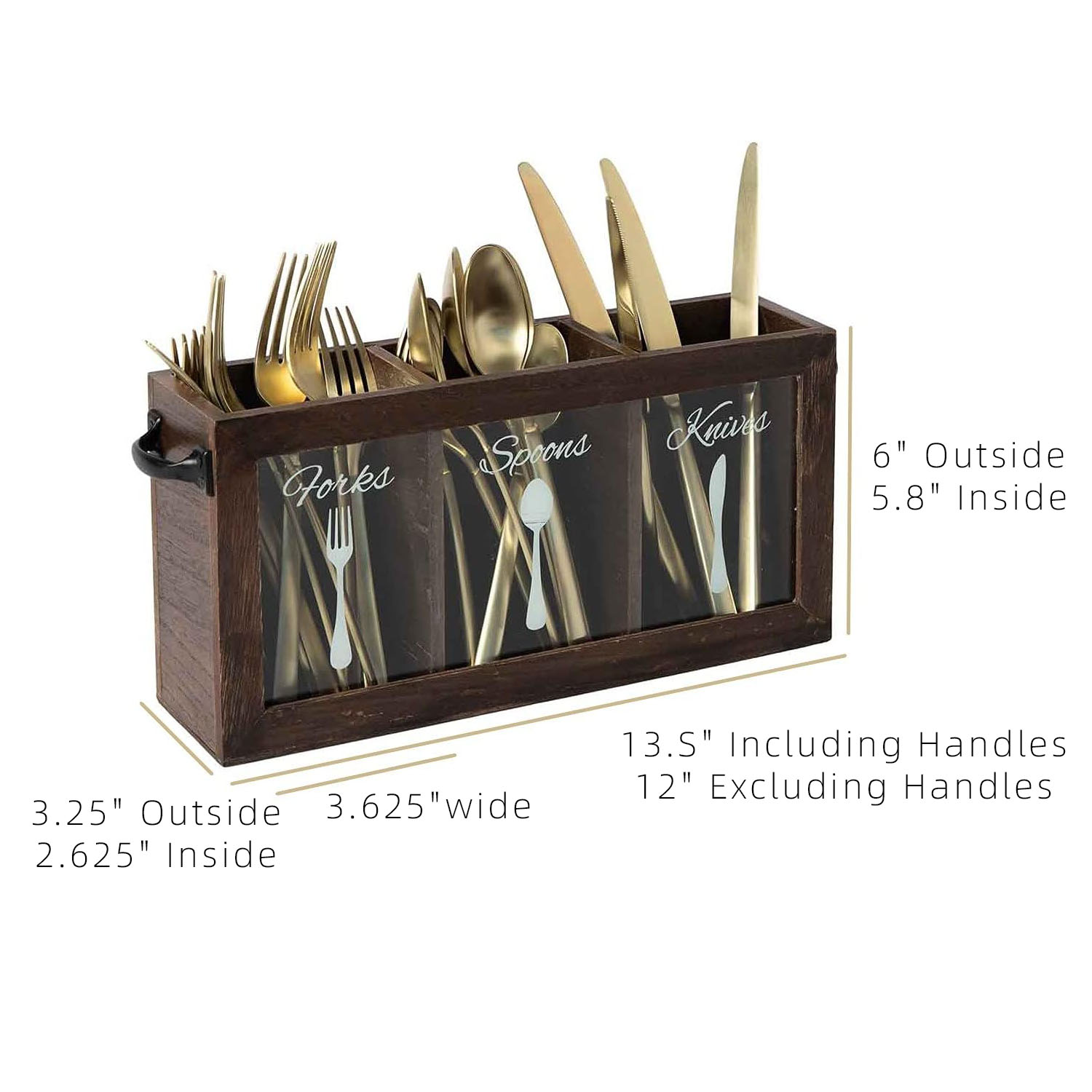 Wooden Silverware Caddy with Handle, Countertop Cutlery Organizer 12x3x6 Inch Brown - Image 7