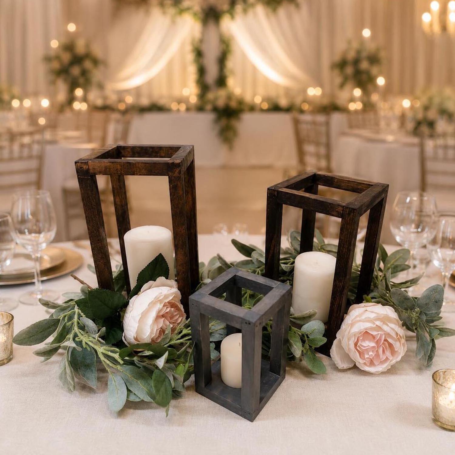 Rustic Wooden Lantern – Farmhouse Wedding Table Centerpiece & Home Decor - Image 2