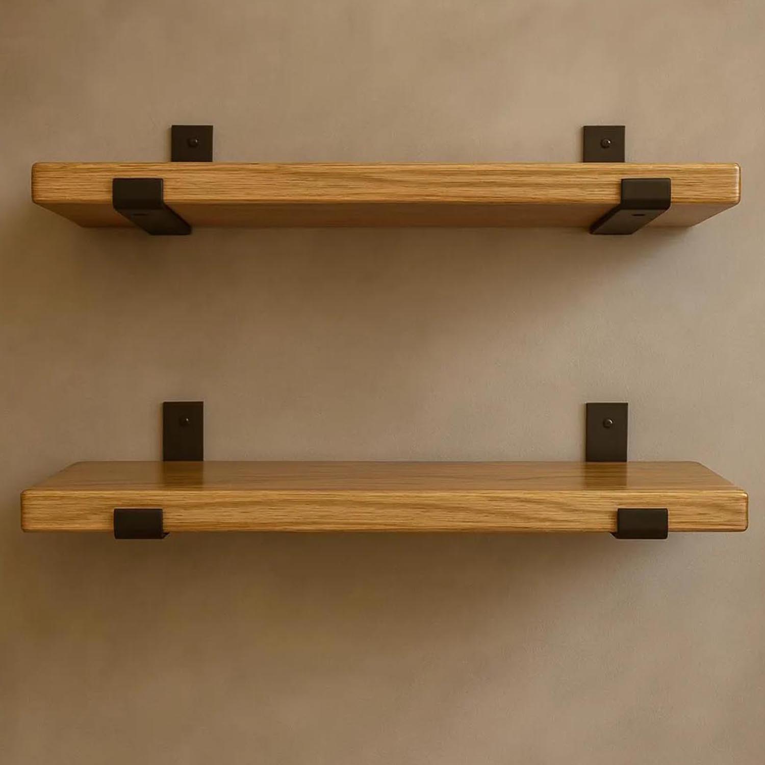 Set of 2 Rustic Floating Wall Shelves with Industrial Brackets – Modern Farmhouse Kitchen Wall Storage - Image 2