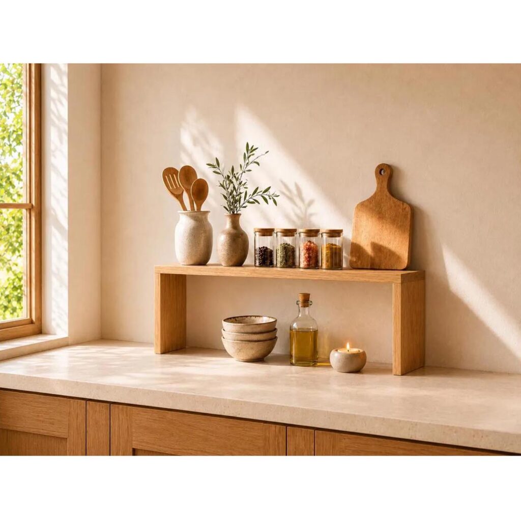 Wooden Kitchen Countertop Storage Rack – Space-Saving Desktop Spice Organizer for Home