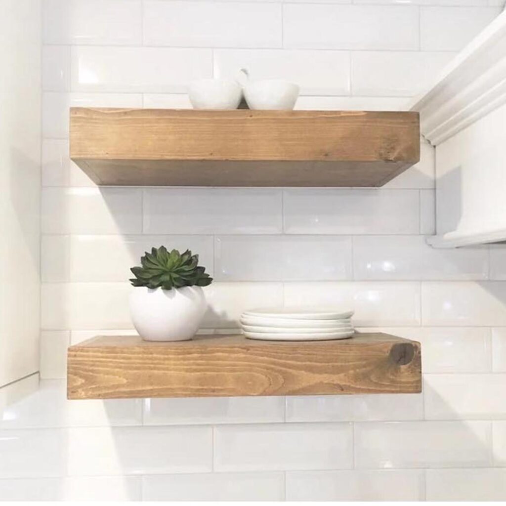 Handmade Wooden Floating Wall Shelf – Open Style Wall Mounted Shelving for Modern Farmhouse Home Decor